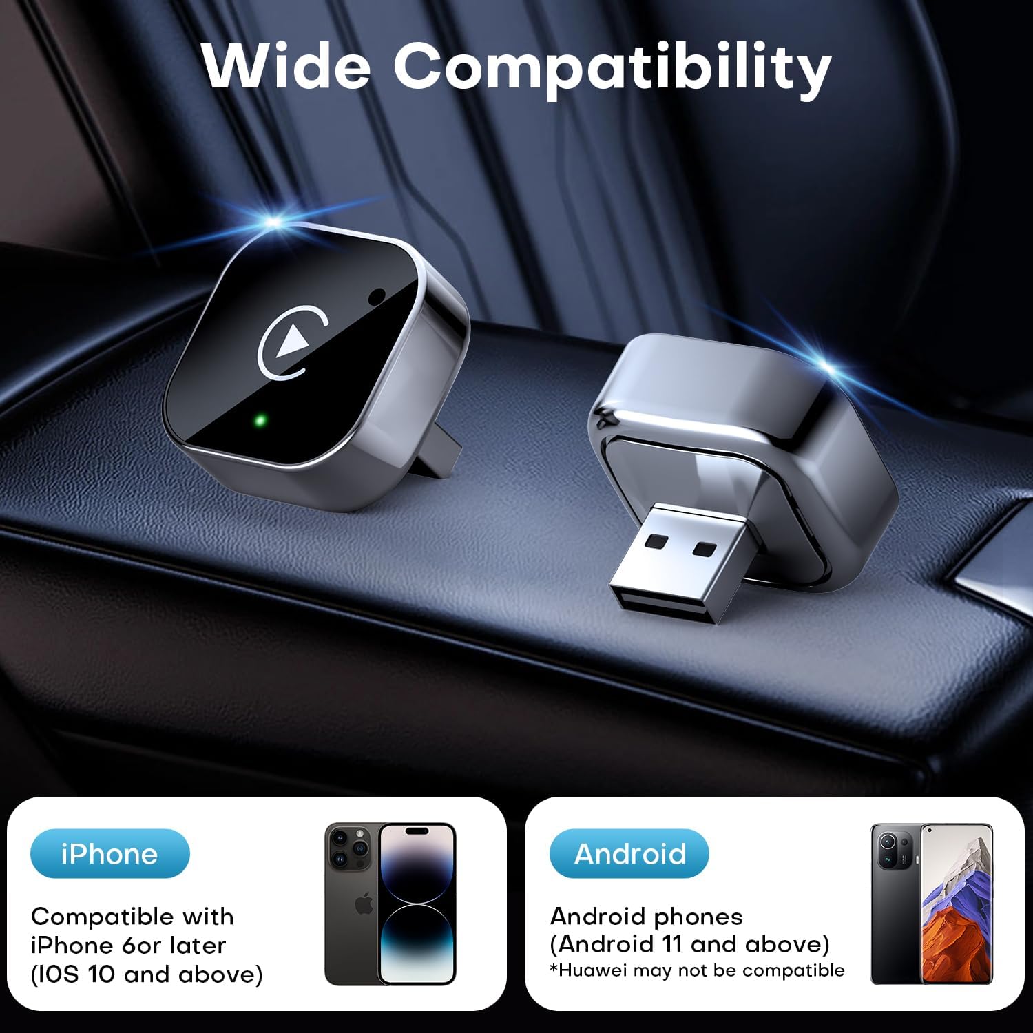 2-in-1 Wireless CarPlay and Android Auto Car Adapter