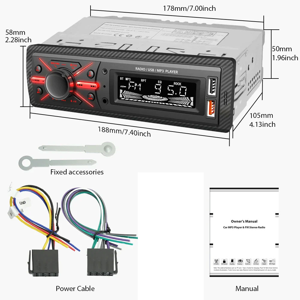 1 DIN Car Multimedia MP3 Player with Bluetooth