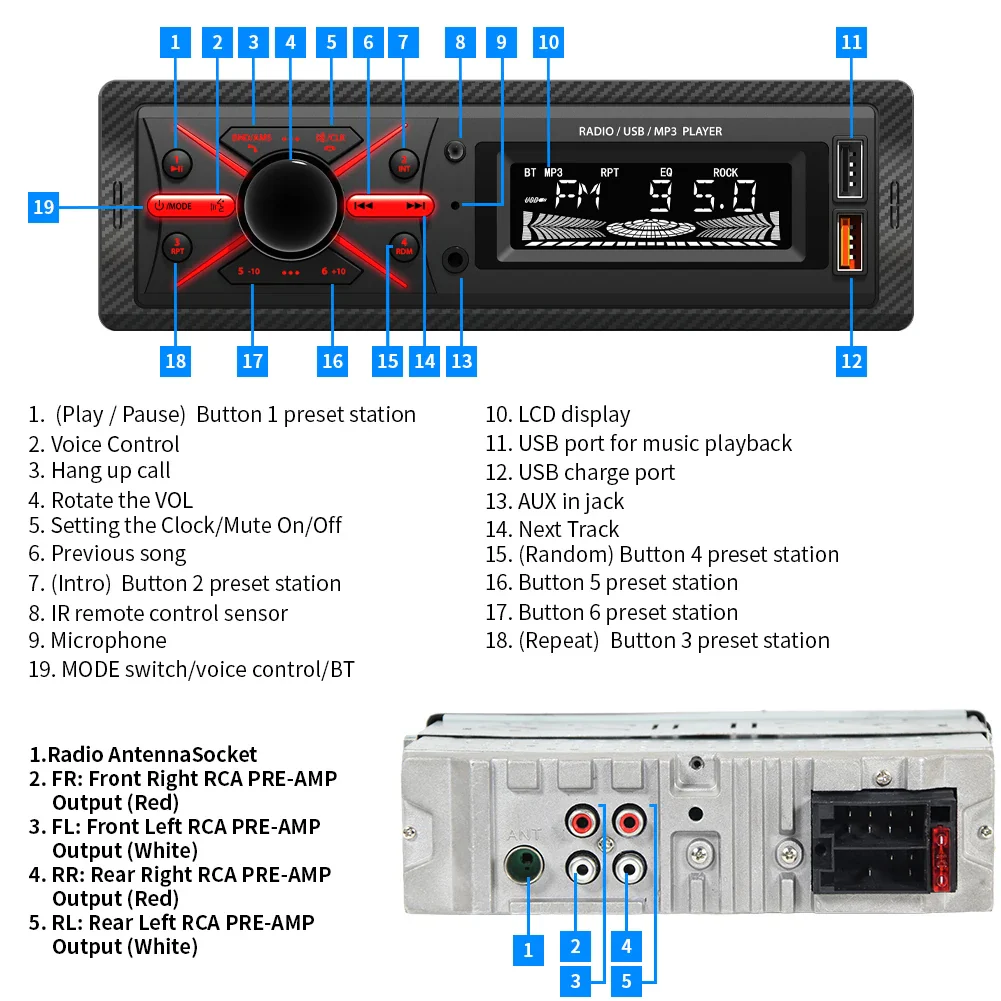1 DIN Car Multimedia MP3 Player with Bluetooth