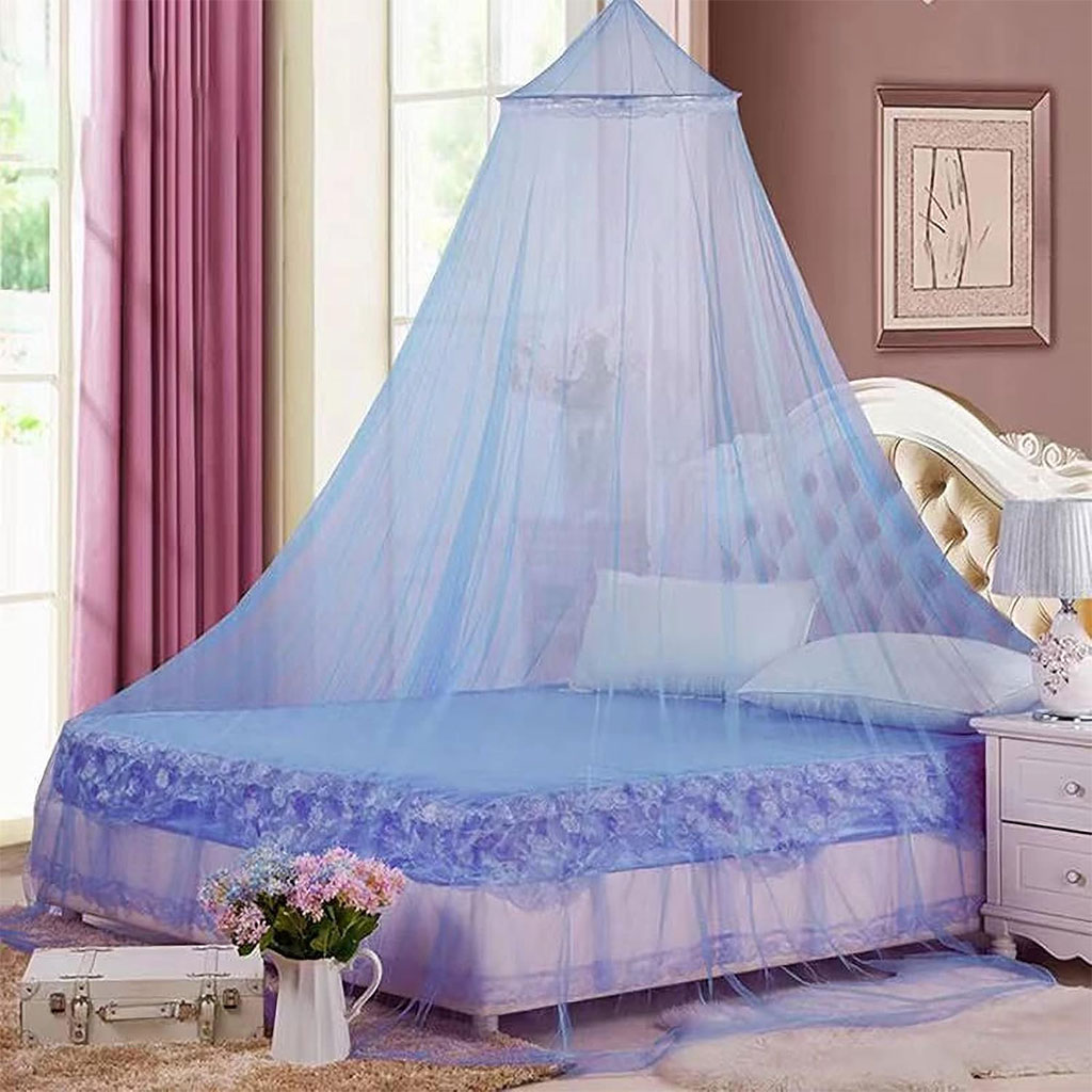 Circular hanging bed mosquito net with lace trim