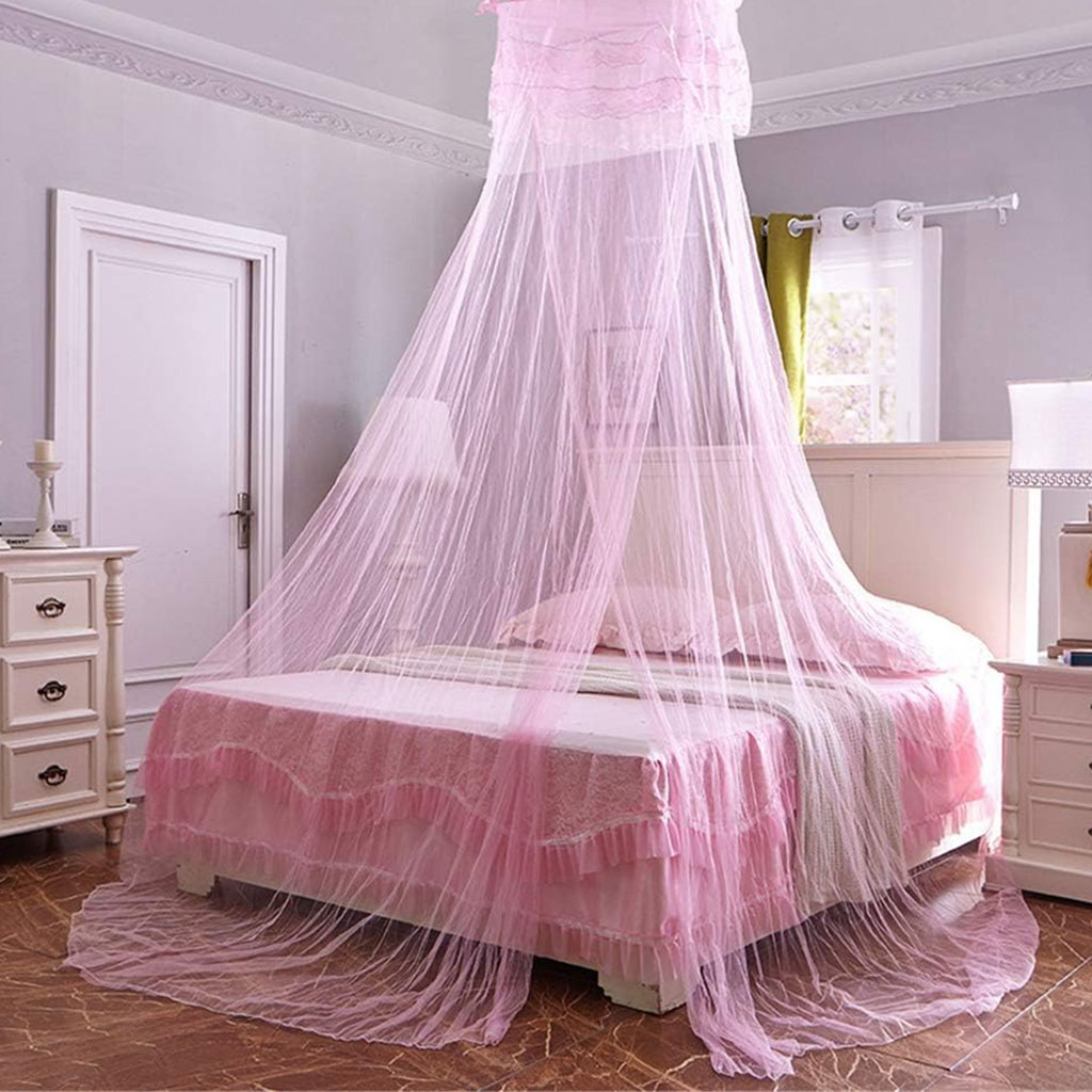 Circular hanging bed mosquito net with lace trim