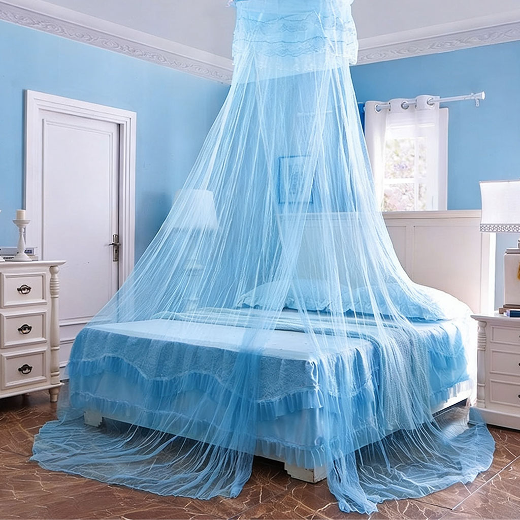Circular hanging bed mosquito net with lace trim