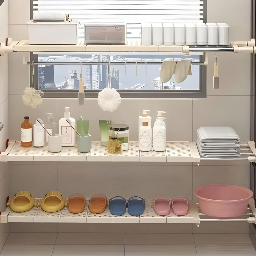 Extendable wall closet shelf with telescopic rod, 1 piece