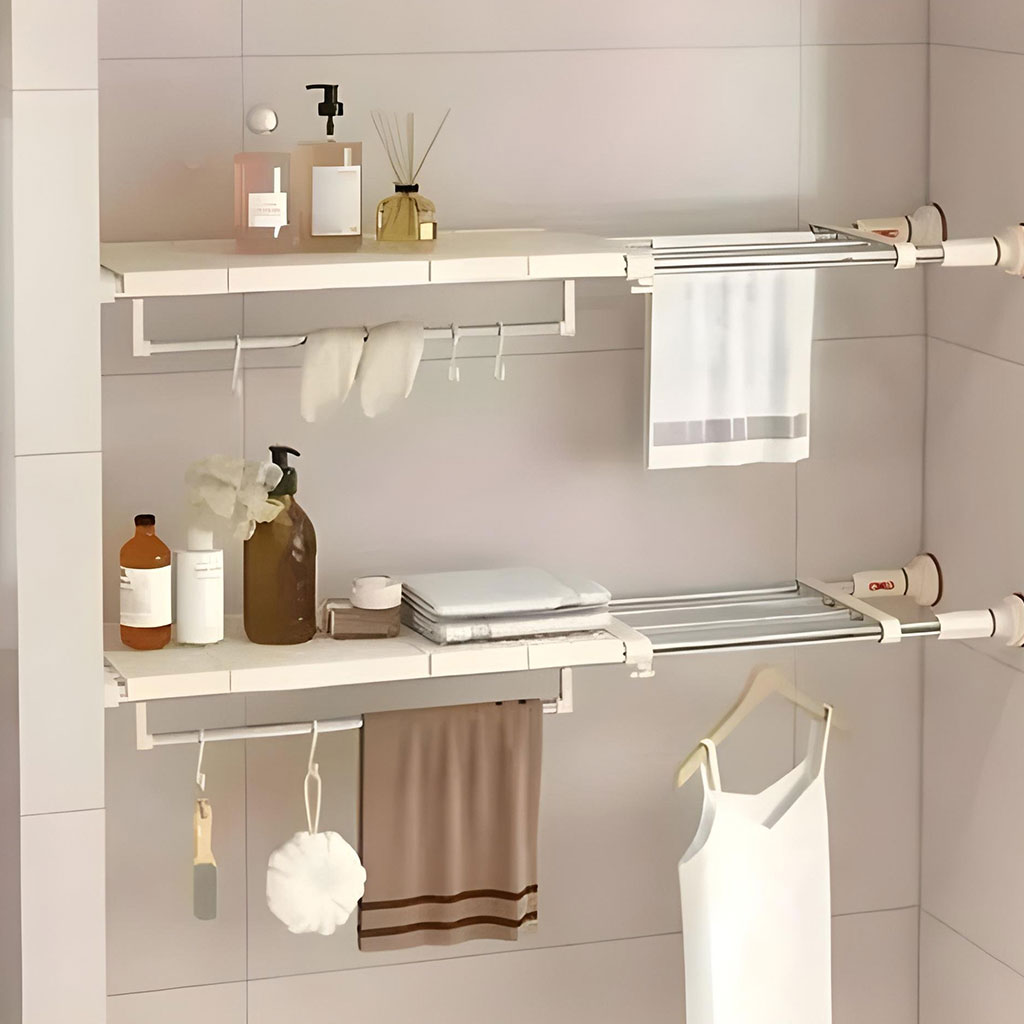 Extendable wall closet shelf with telescopic rod, 1 piece