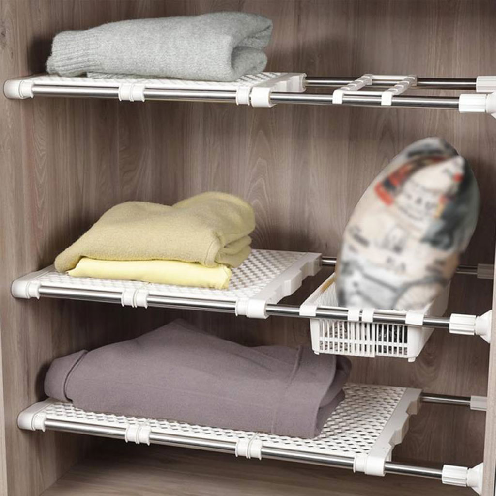 Extendable wall closet shelf with telescopic rod, 1 piece