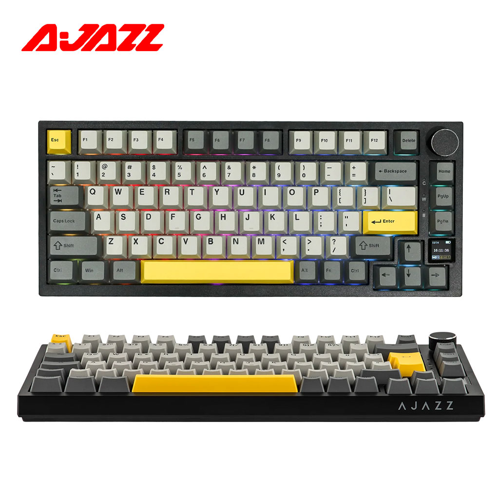 لوحة مفاتيح ميكانيكية Ajazz AK820 Pro، أسود، مع شاشة TFT وهيكل Gasket