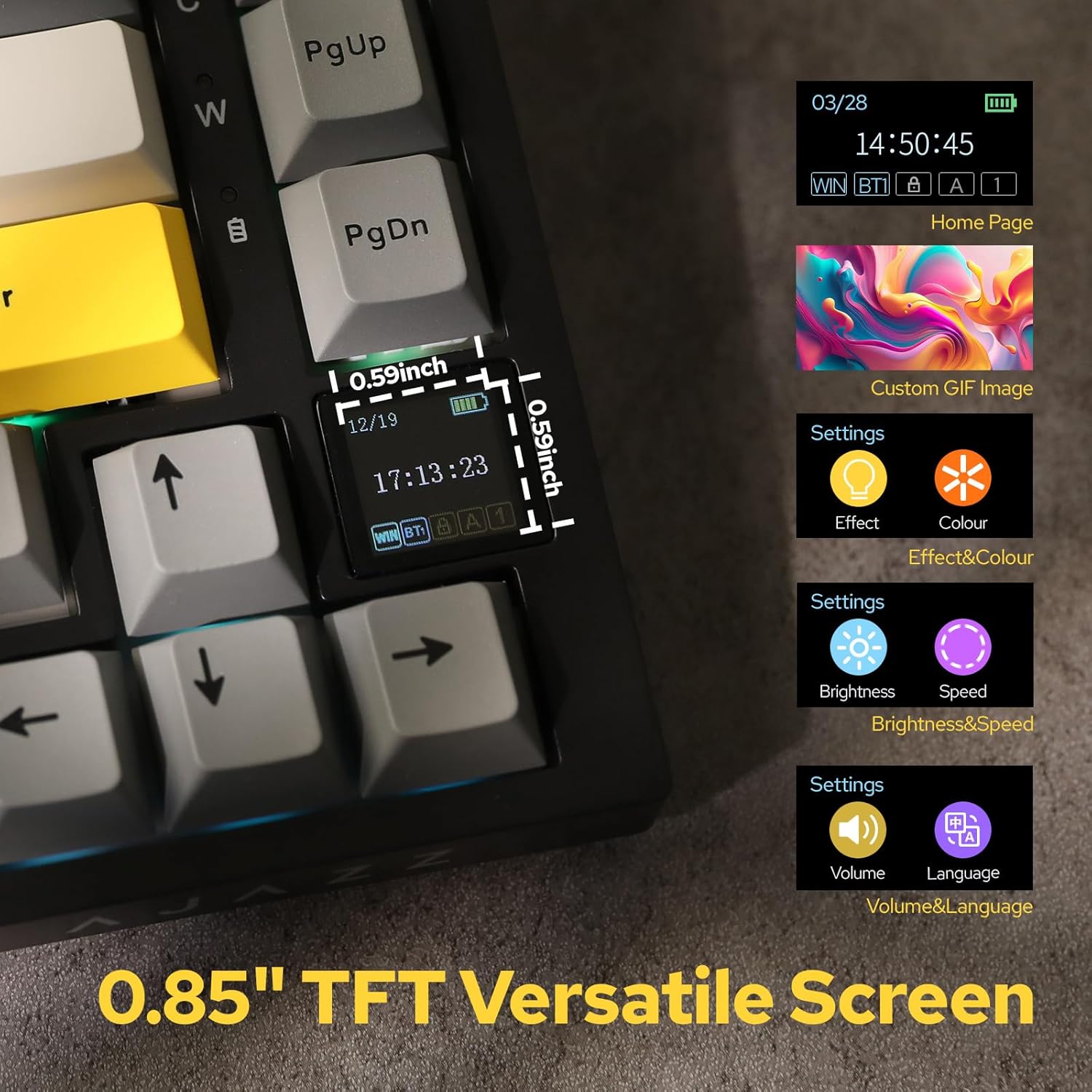 لوحة مفاتيح ميكانيكية Ajazz AK820 Pro، أسود، مع شاشة TFT وهيكل Gasket