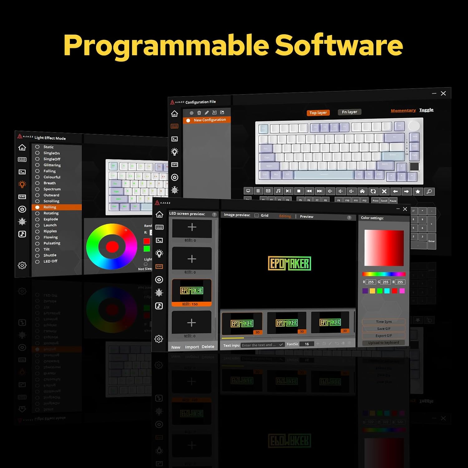 لوحة مفاتيح ميكانيكية Ajazz AK820 Pro، أسود، مع شاشة TFT وهيكل Gasket