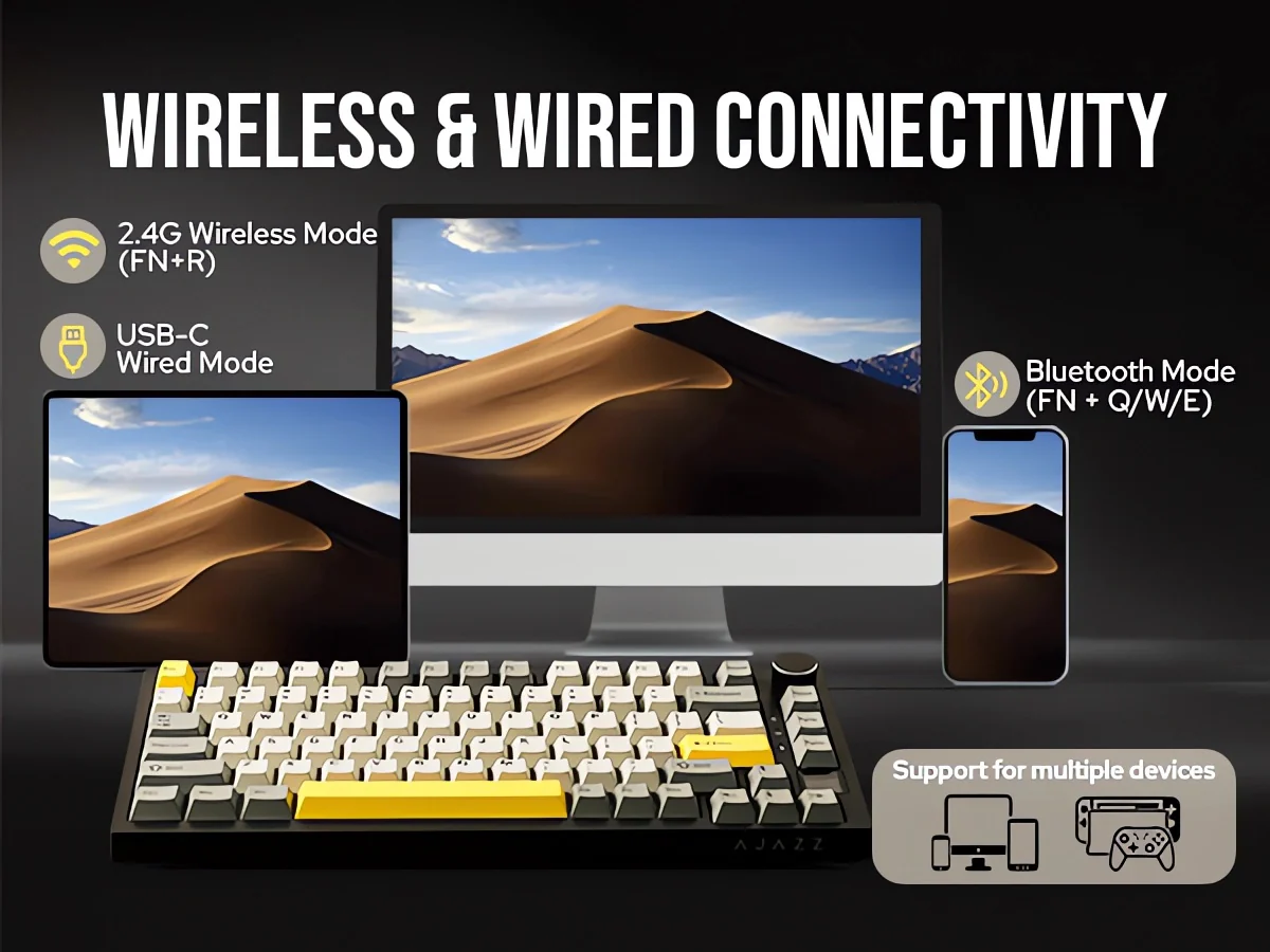 لوحة مفاتيح ميكانيكية Ajazz AK820 Pro، أسود، مع شاشة TFT وهيكل Gasket