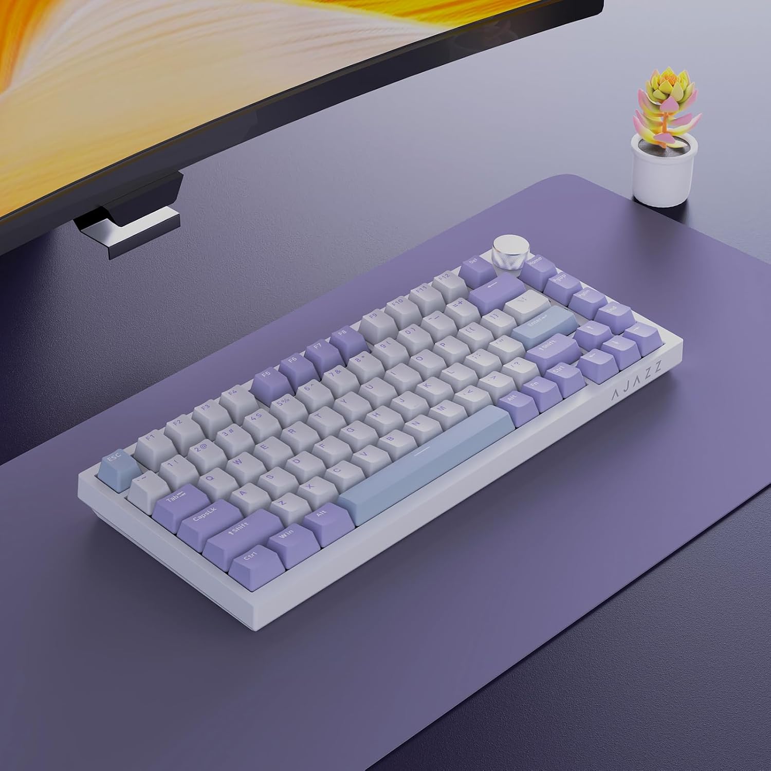 Clavier mécanique Ajazz AK820 violet avec bouton de volume et structure Gasket