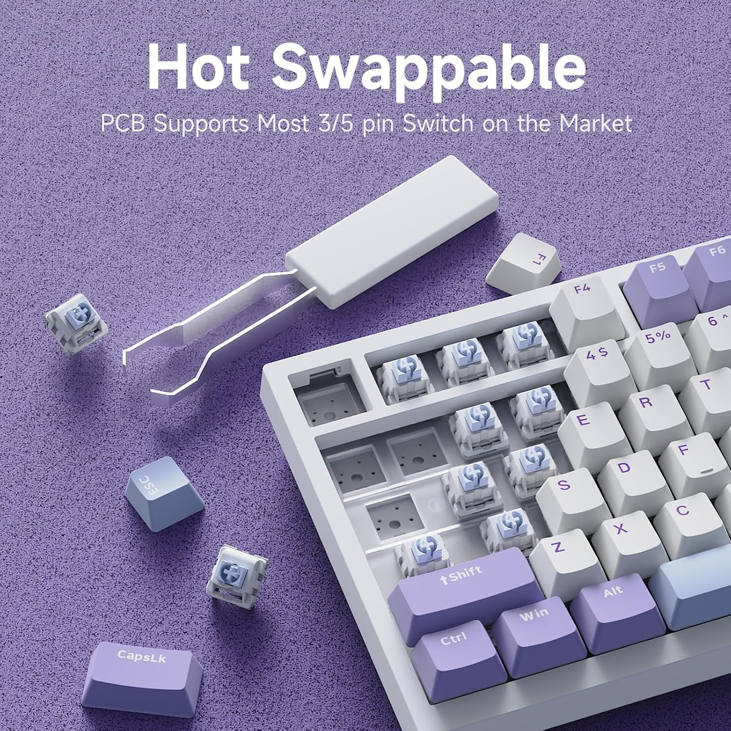 Clavier mécanique Ajazz AK820 violet avec bouton de volume et structure Gasket