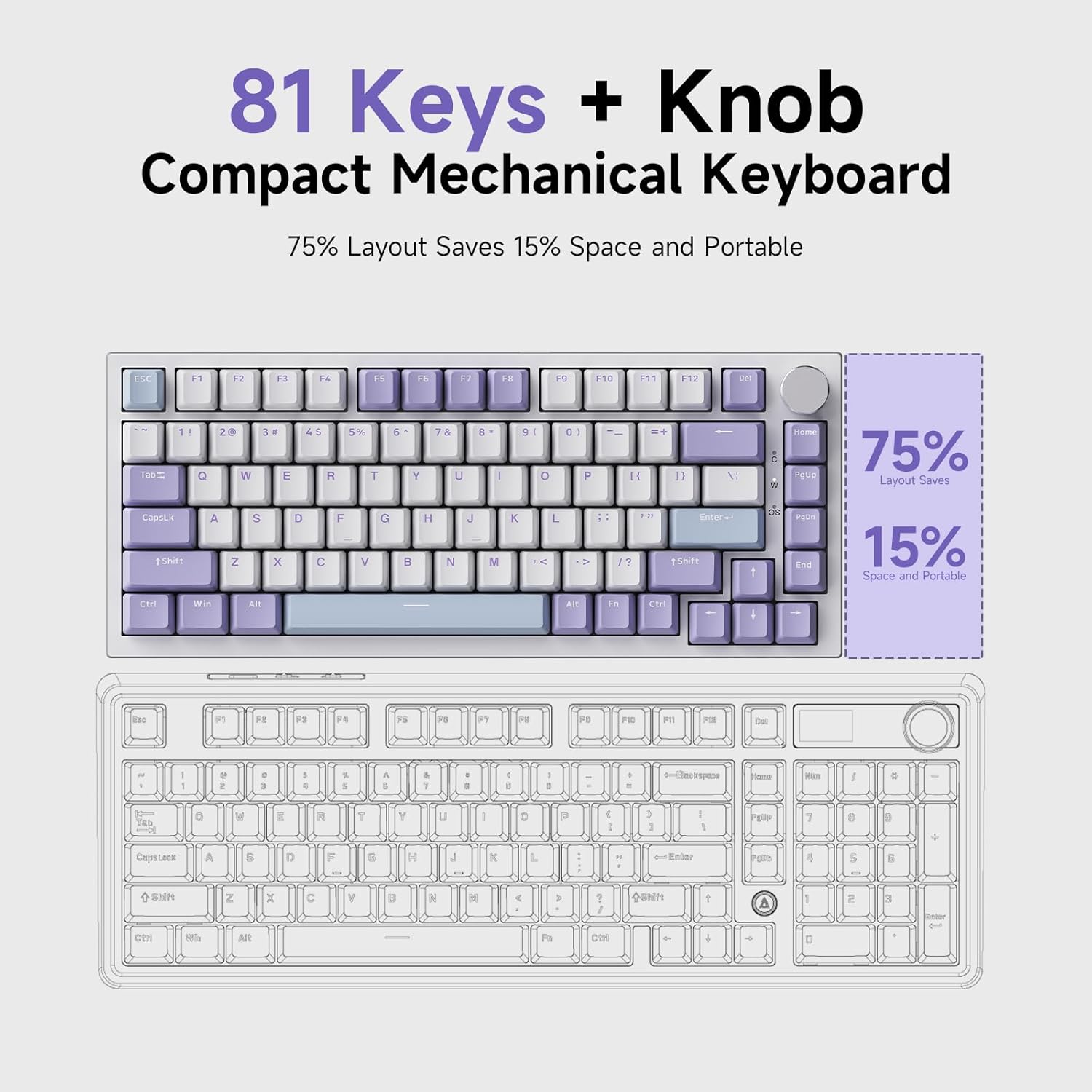 Clavier mécanique Ajazz AK820 violet avec bouton de volume et structure Gasket
