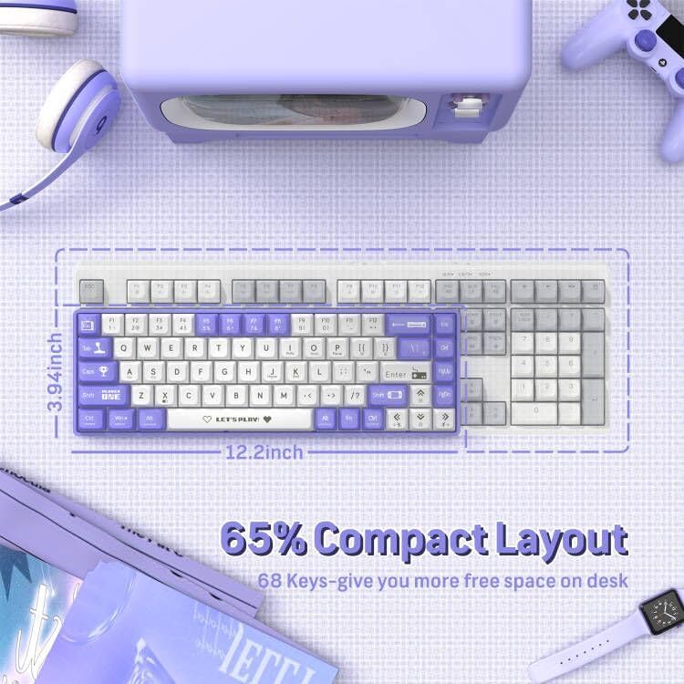 لوحة مفاتيح ميكانيكية للألعاب 65% سلكية مع إضاءة رينبو