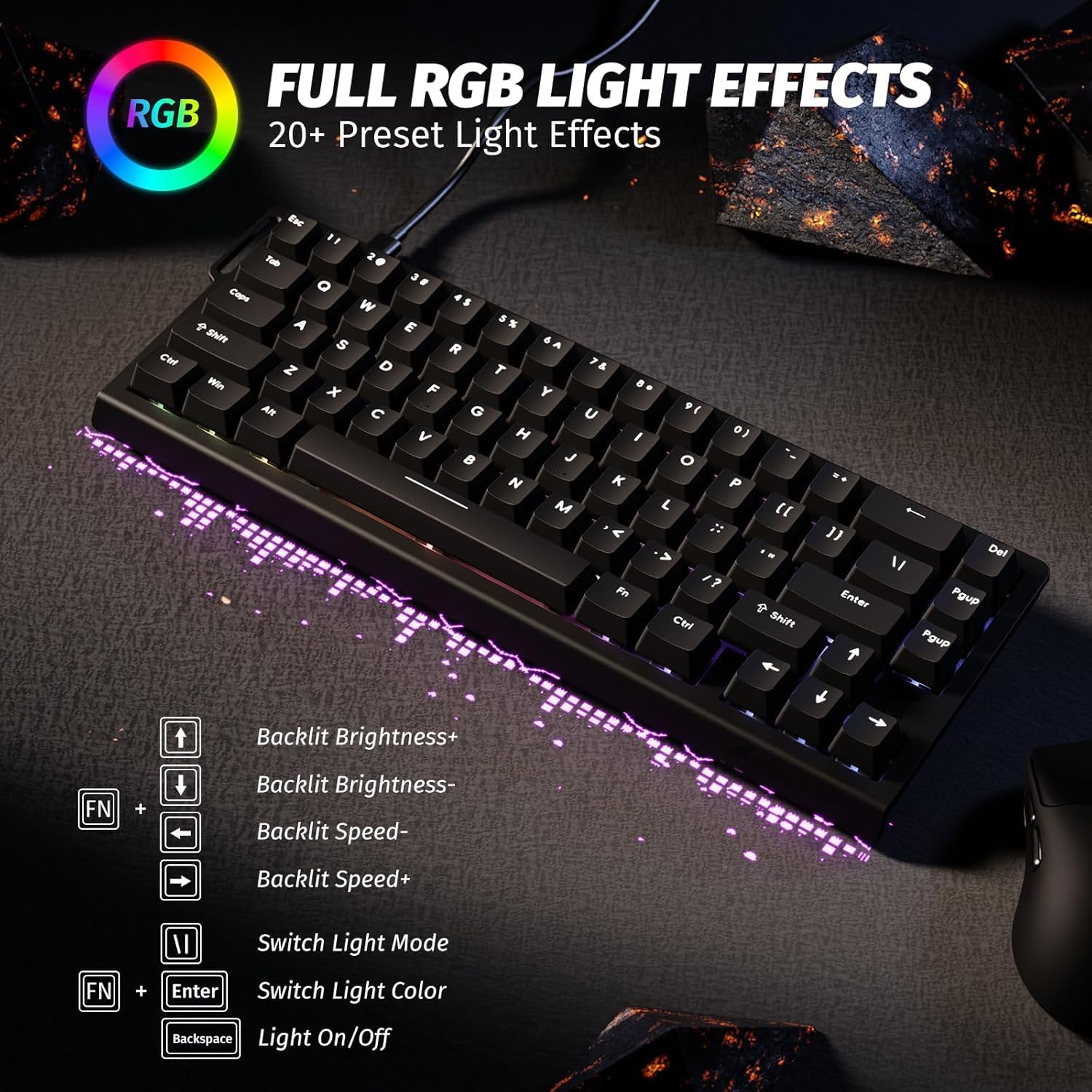 لوحة مفاتيح ألعاب مغناطيسية ATTACK SHARK X68HE 60% مع Rapid Trigger
