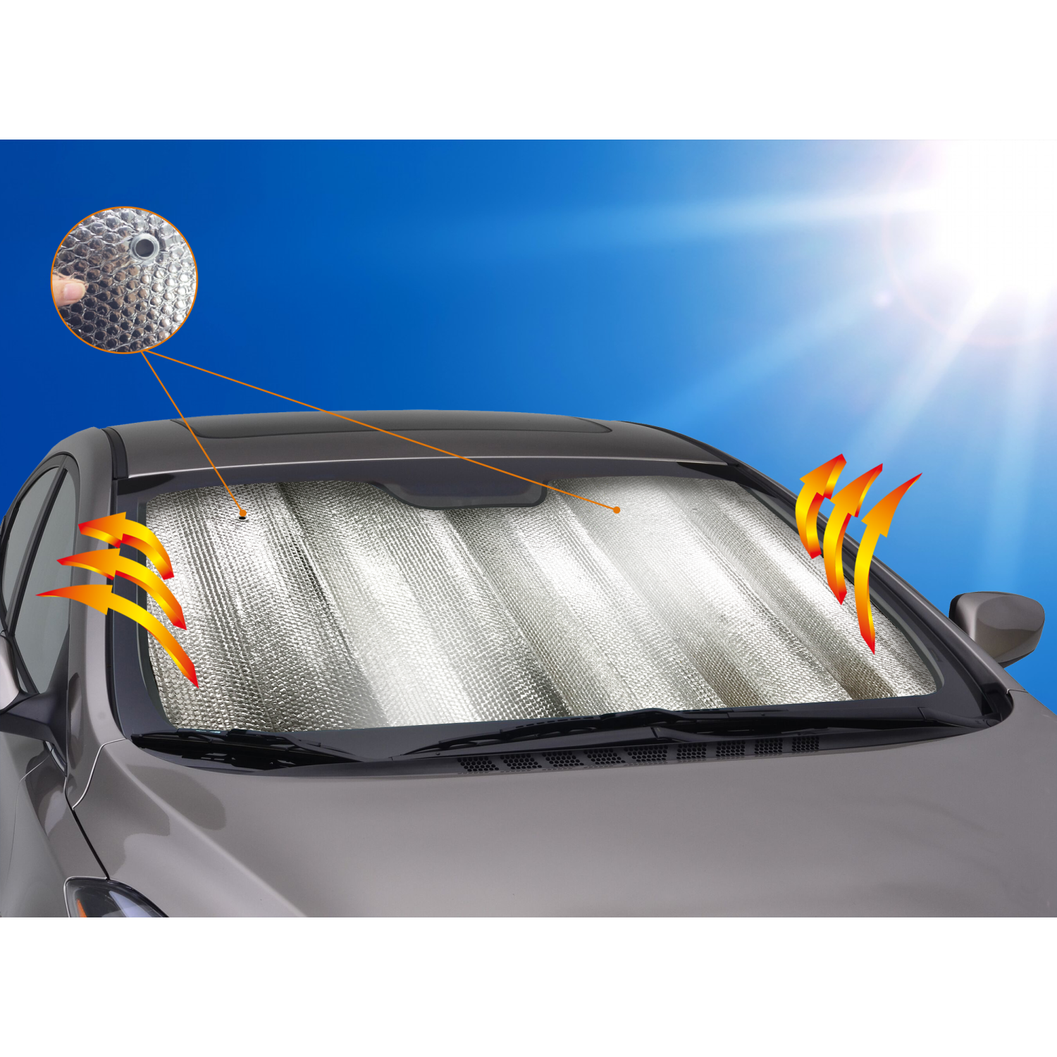 Reflective car windshield sun shade
