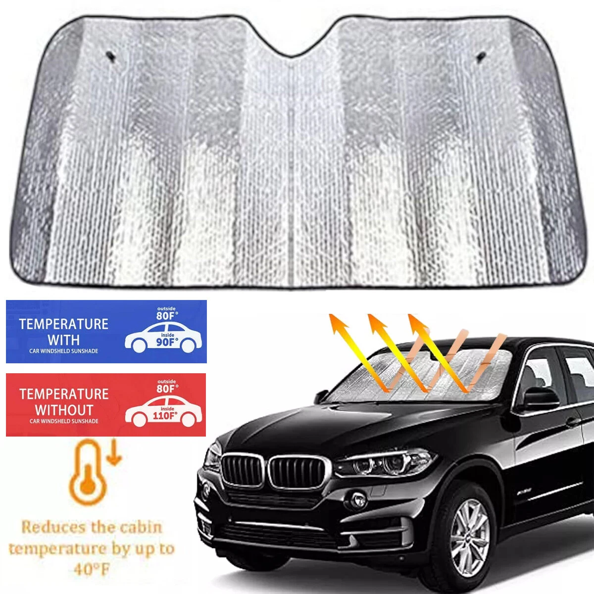 Reflective car windshield sun shade