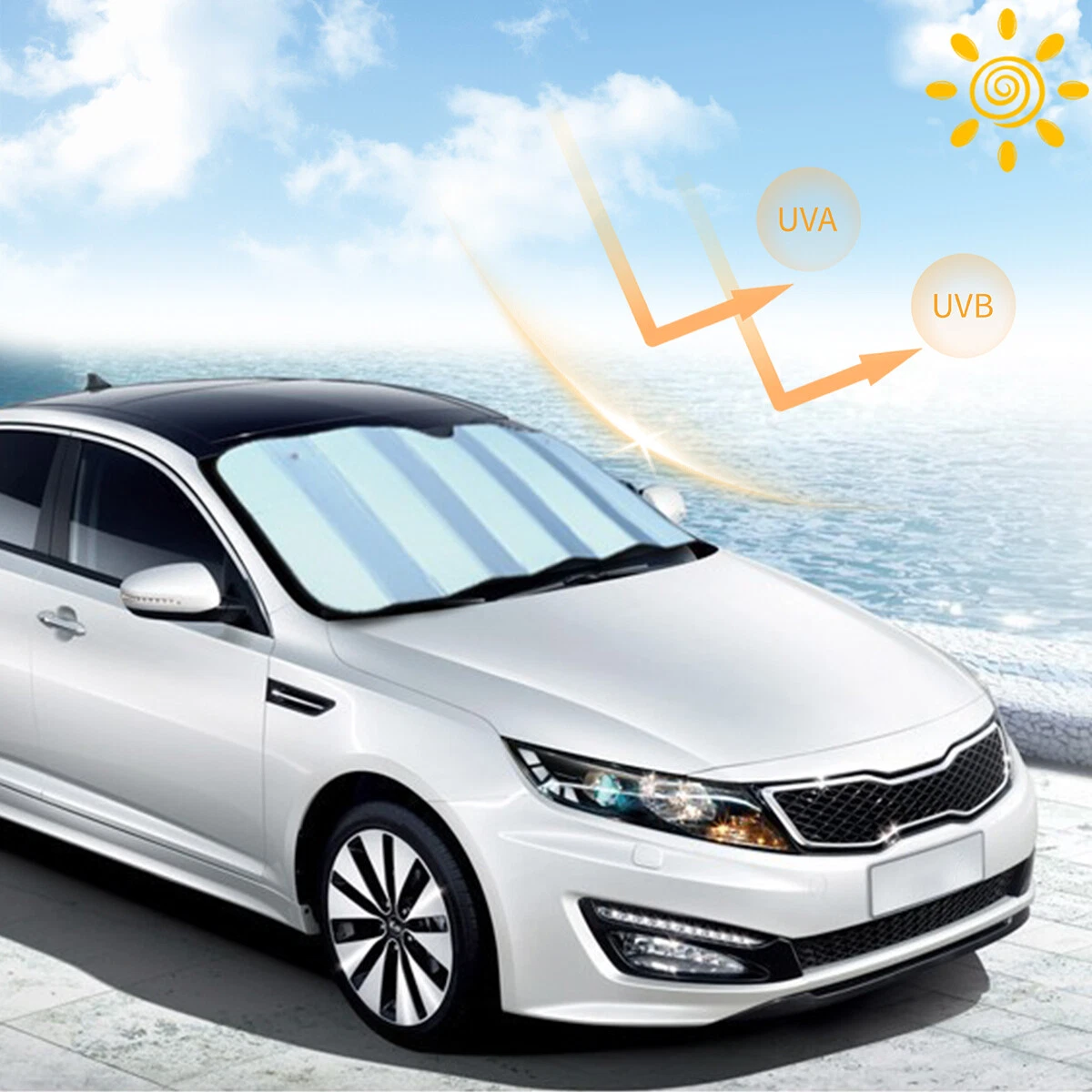 Reflective car windshield sun shade