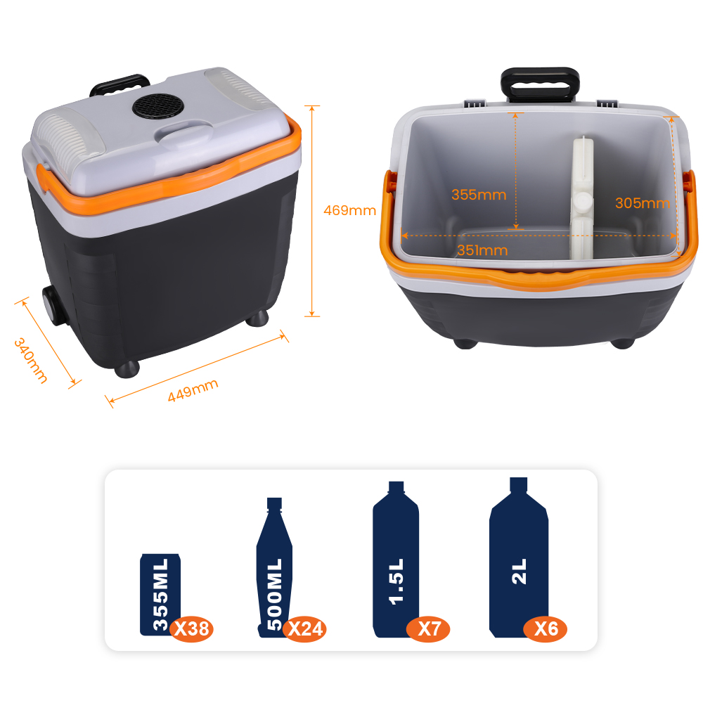 Portable thermoelectric cooler and warmer 28L with wheels