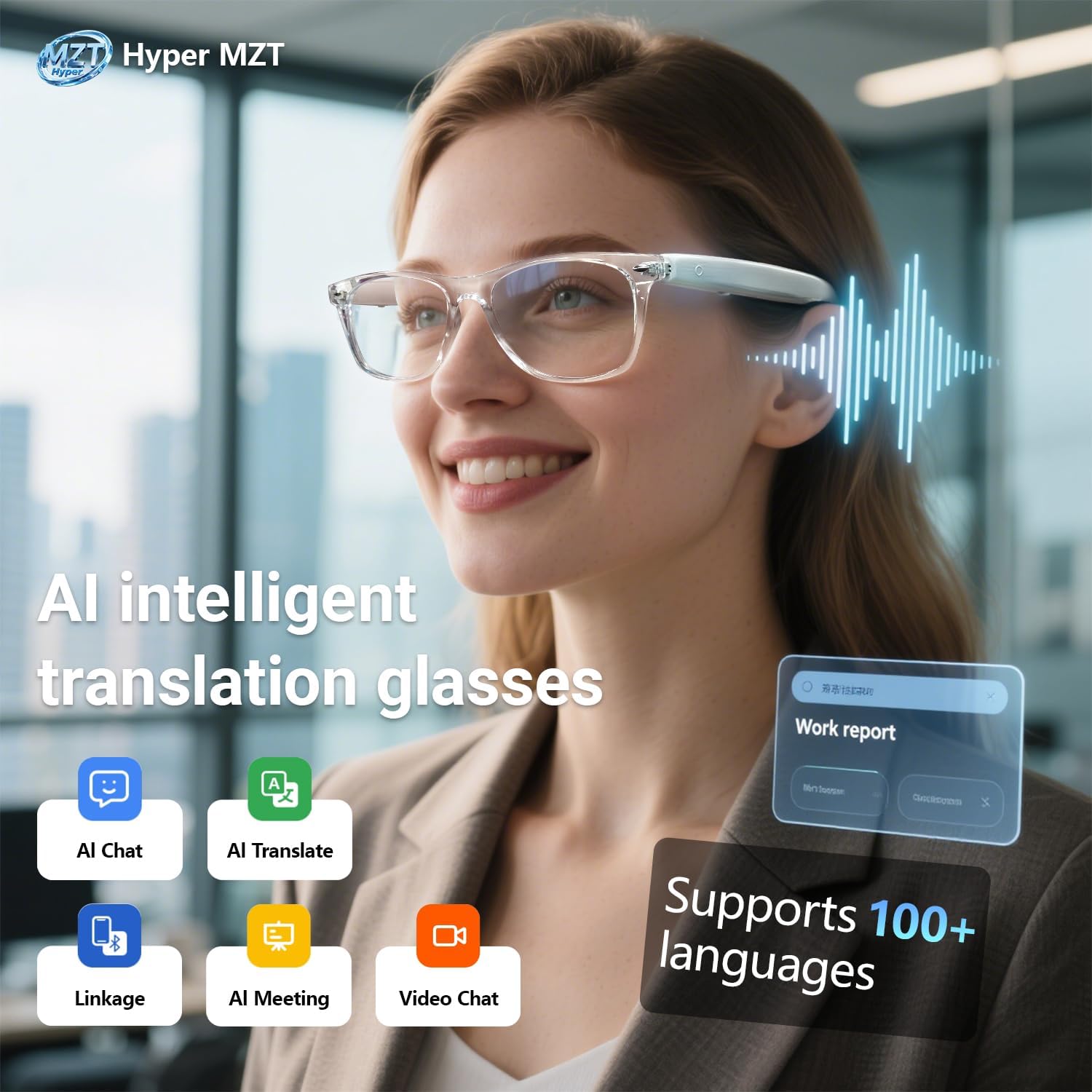 F20 AI translation smart glasses with open-ear audio Bluetooth 5.4