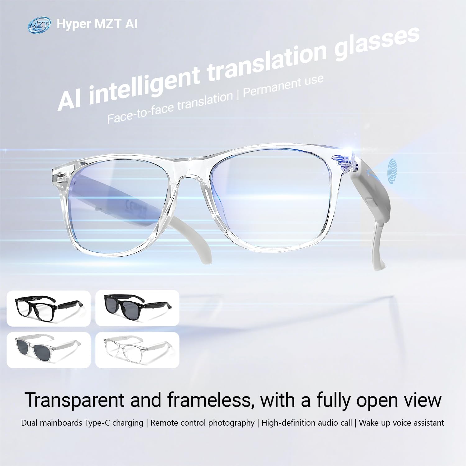 F20 AI translation smart glasses with open-ear audio Bluetooth 5.4