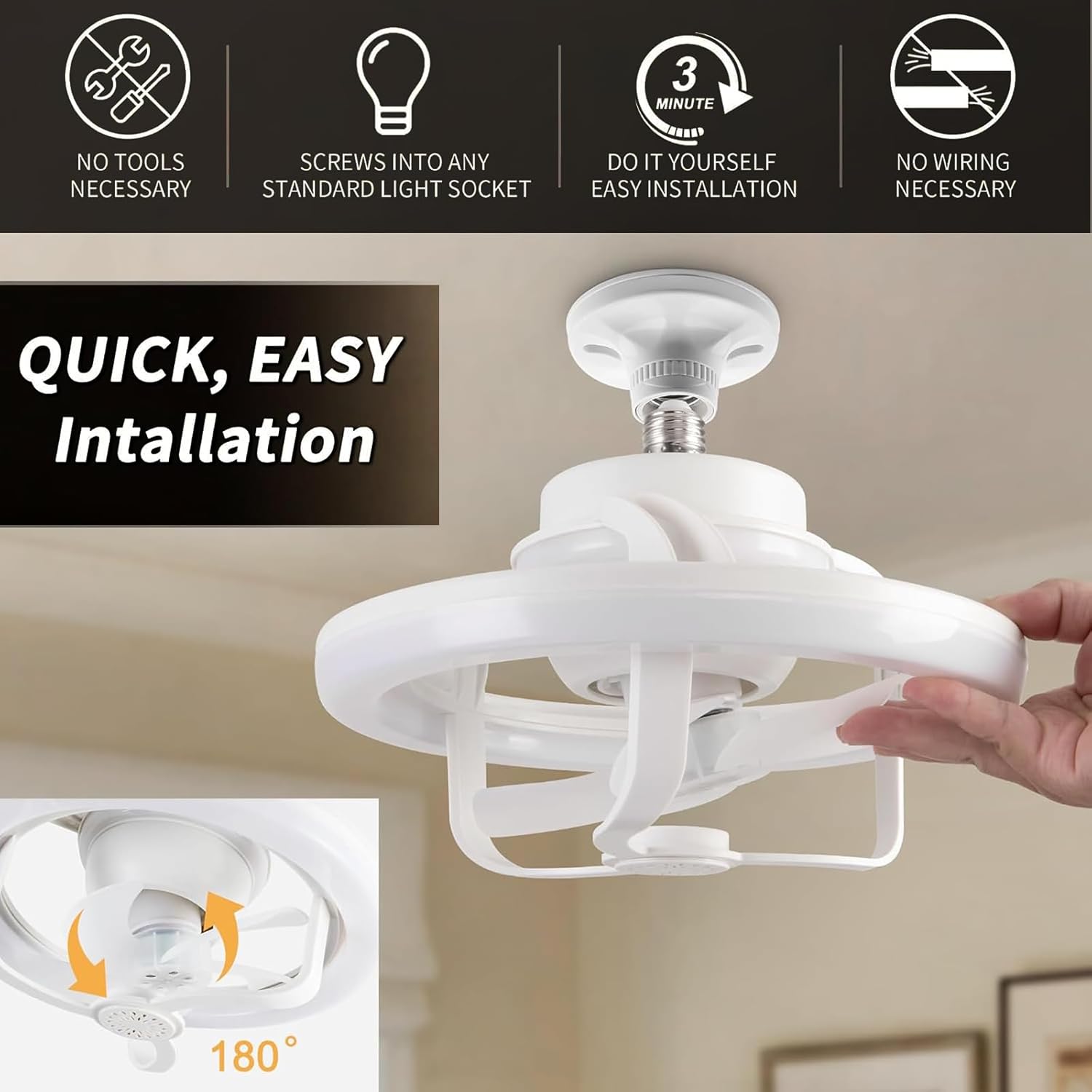 Ceiling Fan with RGB Light, E27 Base and Remote Control