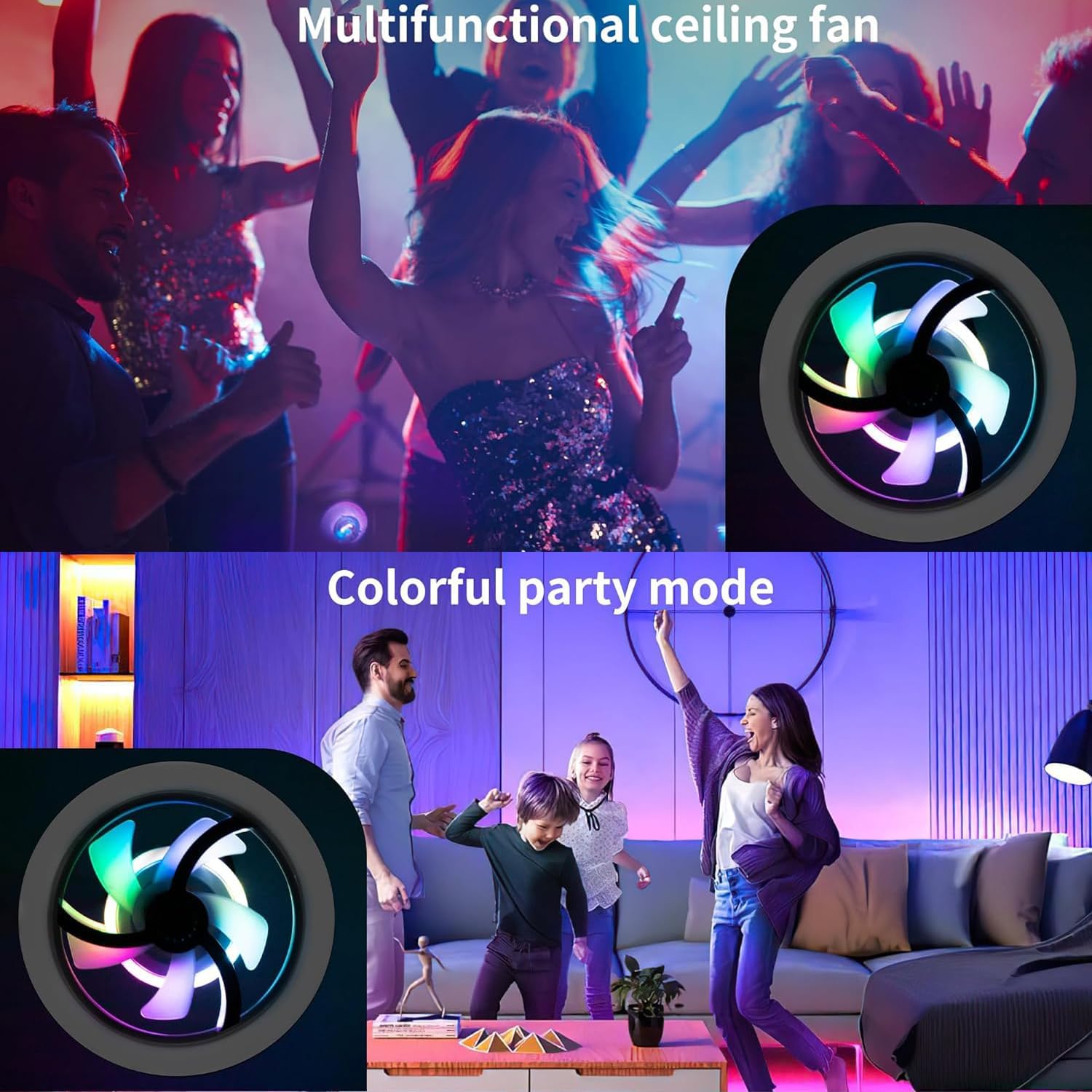 Ceiling Fan with RGB Light, E27 Base and Remote Control