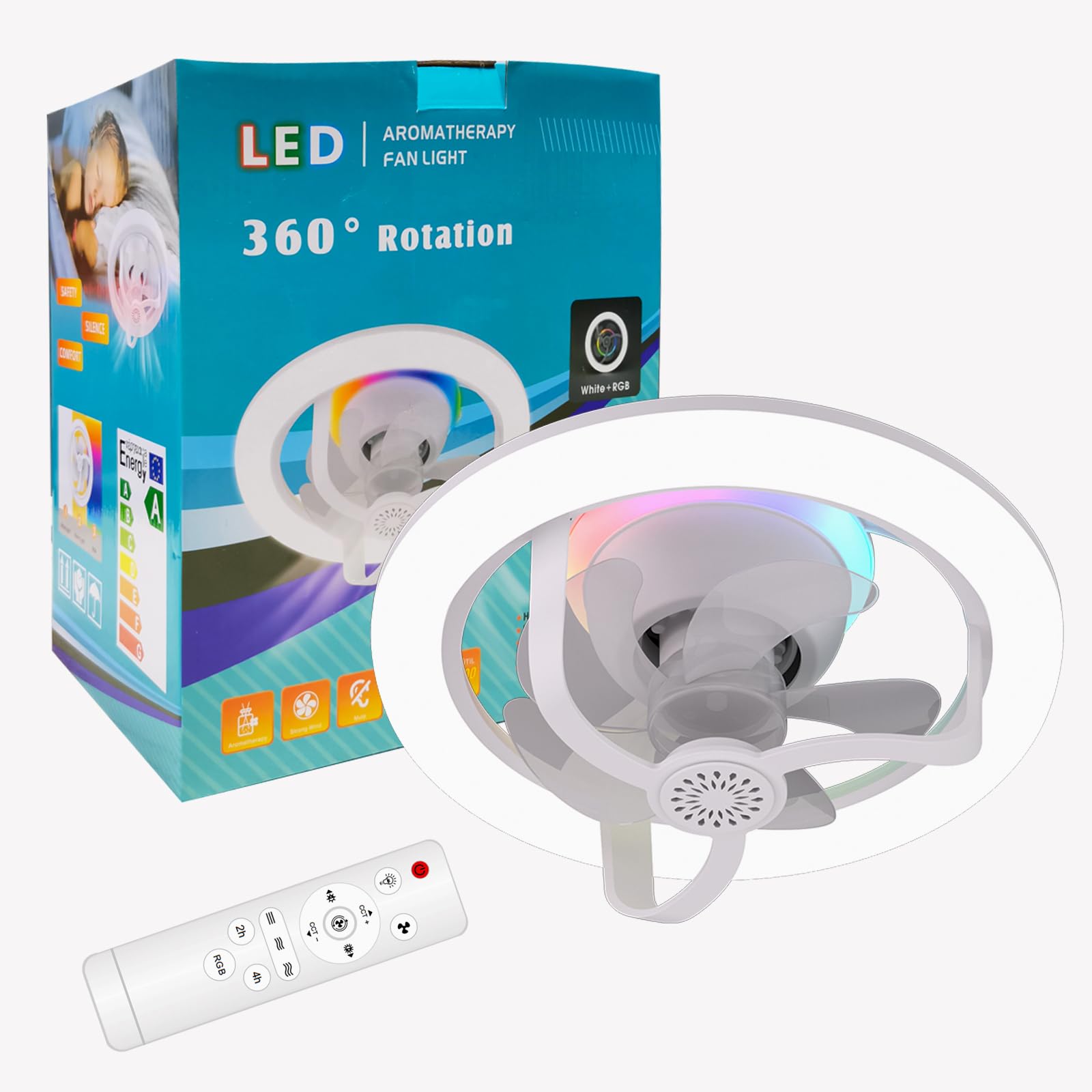 Ceiling Fan with RGB Light, E27 Base and Remote Control