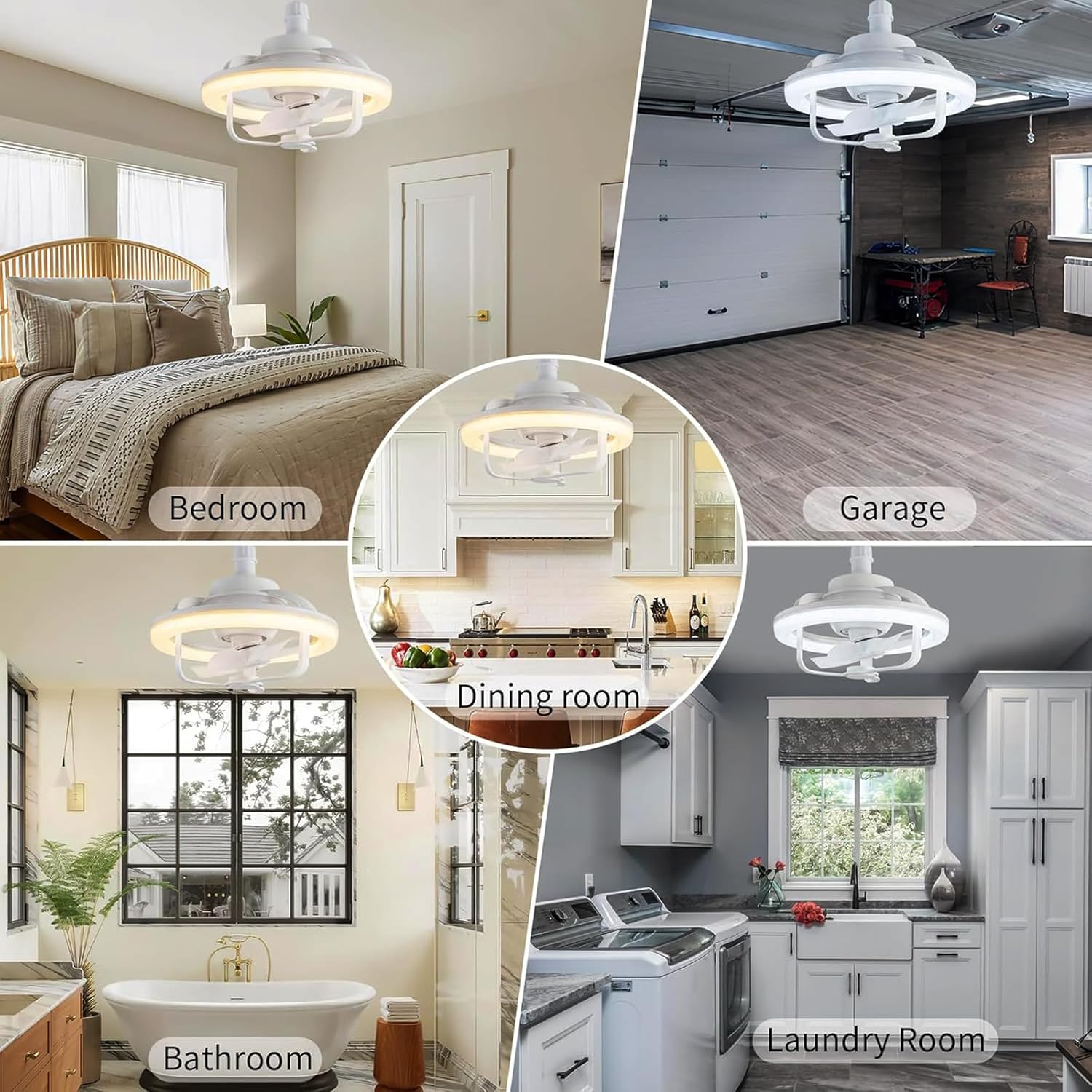 Ceiling Fan with RGB Light, E27 Base and Remote Control