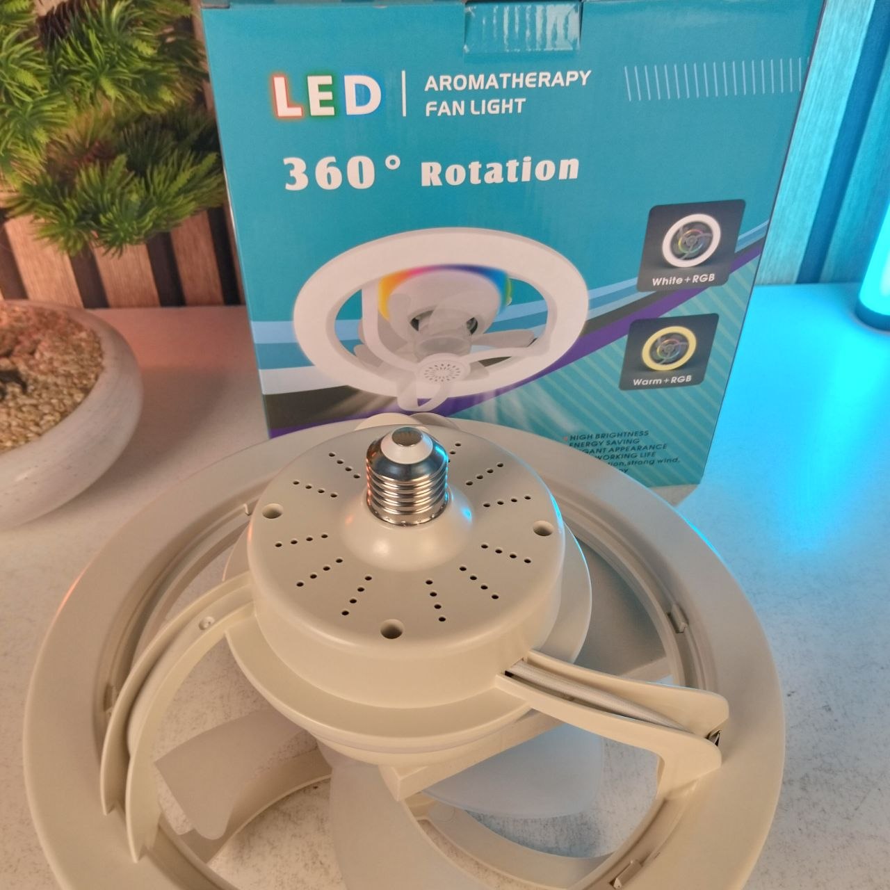 Ceiling Fan with RGB Light, E27 Base and Remote Control