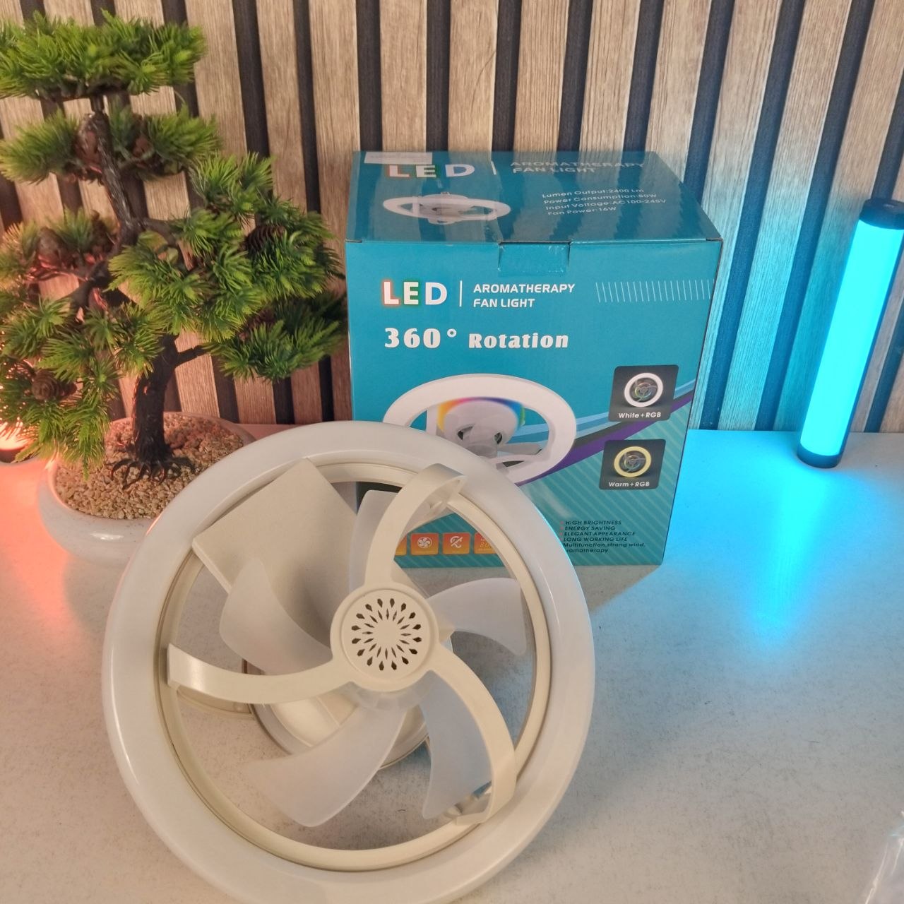 Ceiling Fan with RGB Light, E27 Base and Remote Control