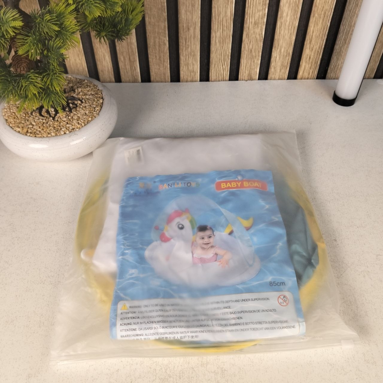 Unicorn baby pool float with anti-UV sunshade