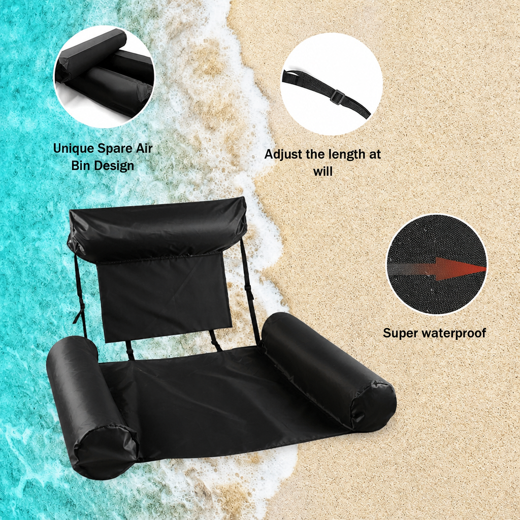 Floating beach hammock with adjustable seat