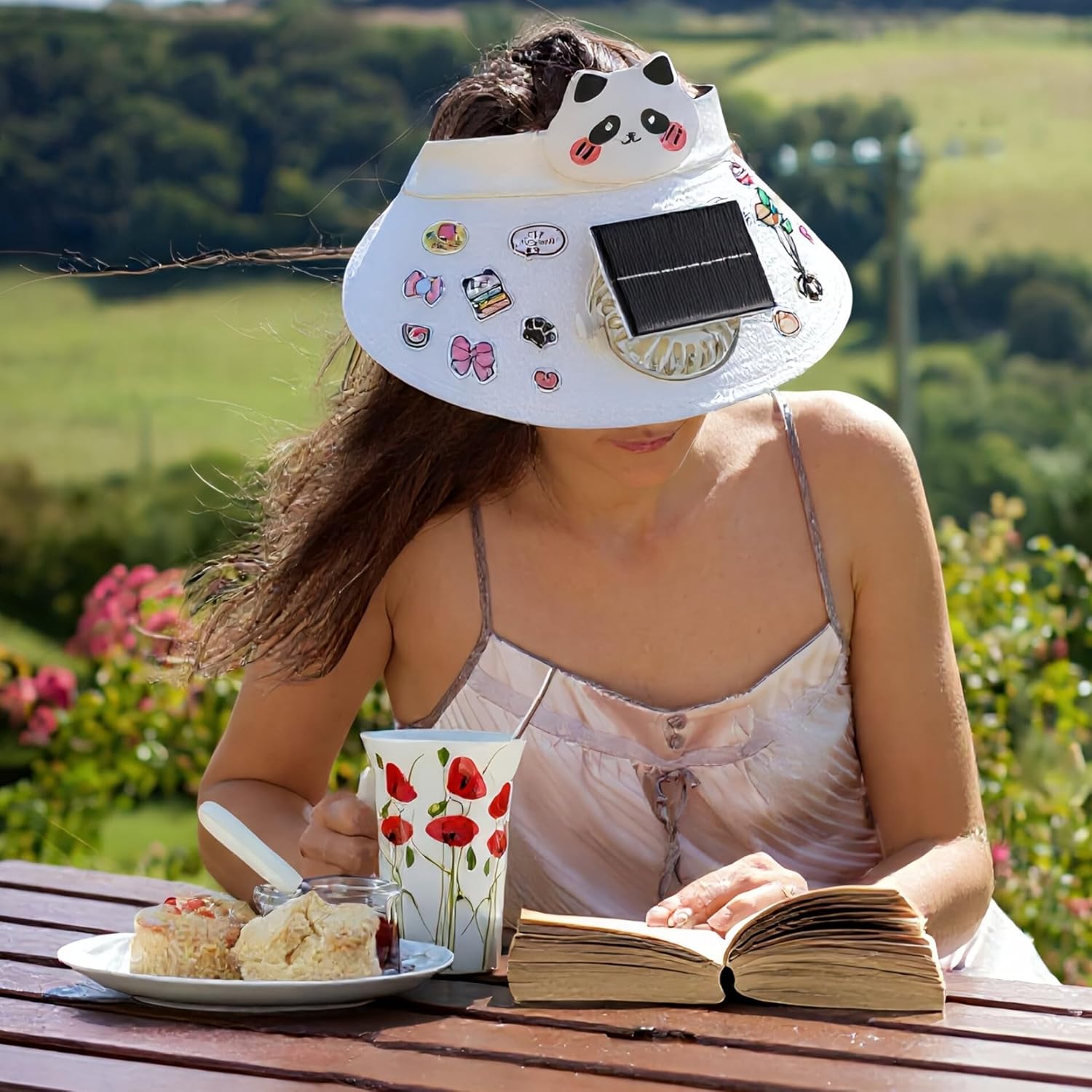 Solar cooling cap with built-in USB rechargeable fan