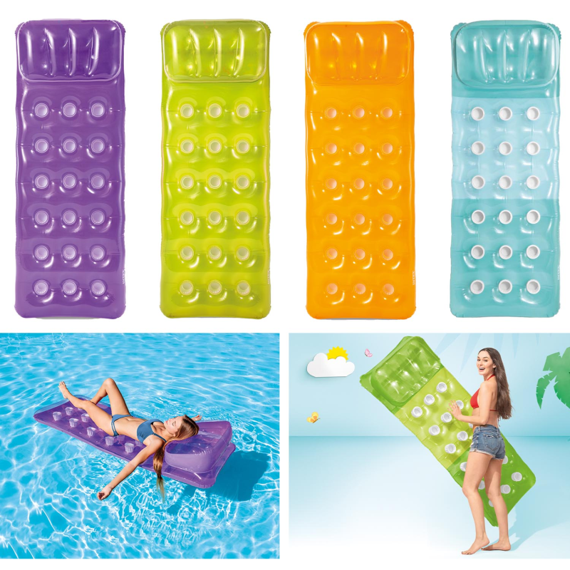 Intex 58890EU Inflatable Pool Mattress with Pillow and Cup Holders