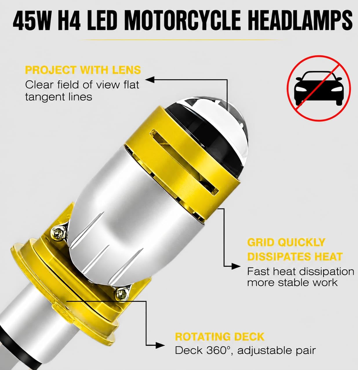 مصباح دراجة نارية LED H4 مع عدسة بروجيكتور 42 واط