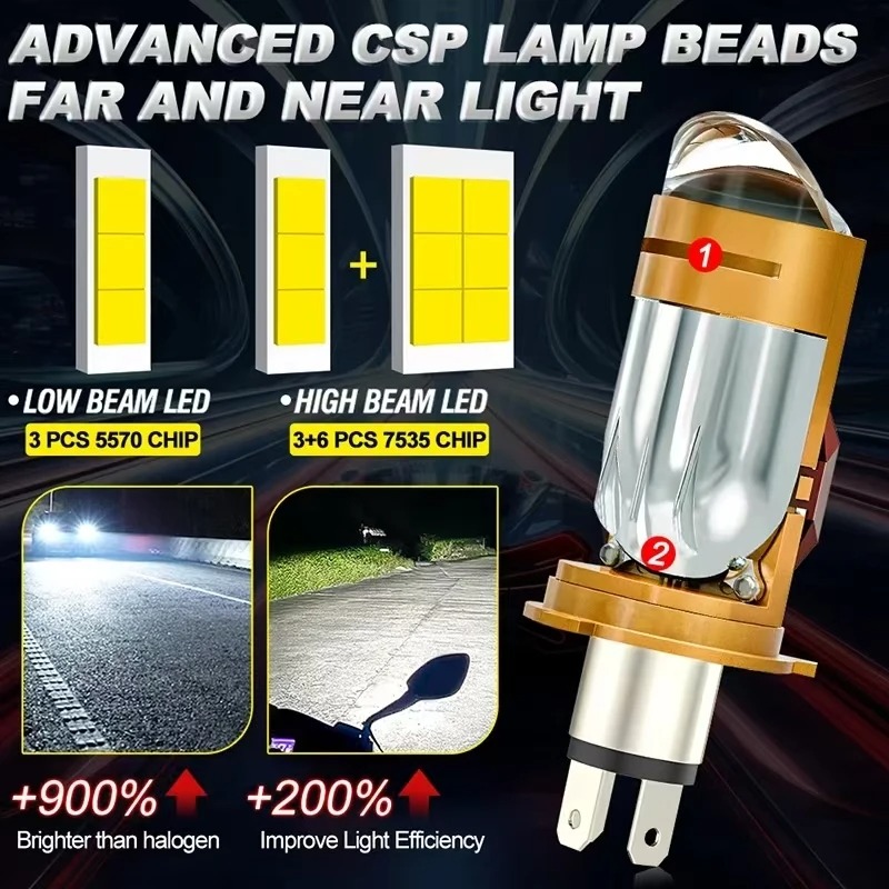 مصباح دراجة نارية LED H4 مع عدسة بروجيكتور 42 واط