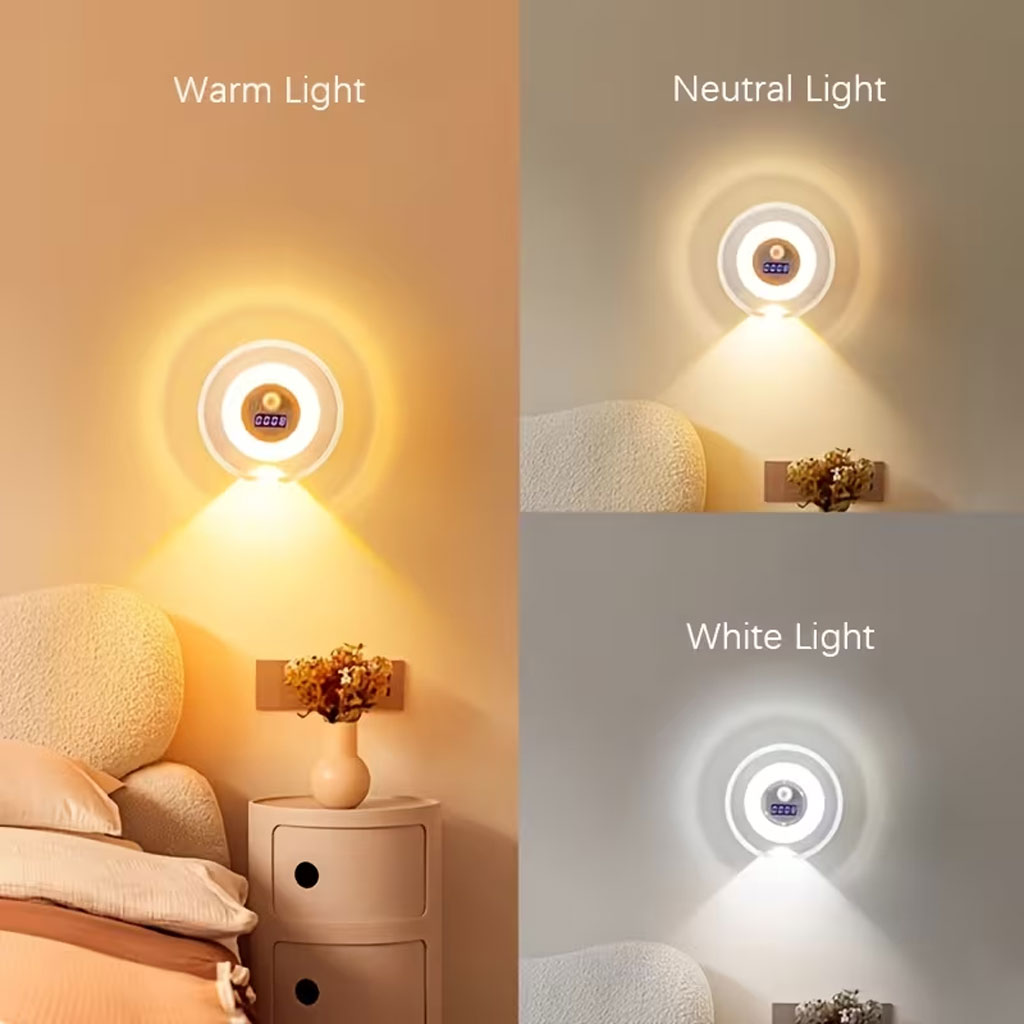 مصباح حائط ذكي LED بمستشعر حركة وشاشة عرض وقت رقمية