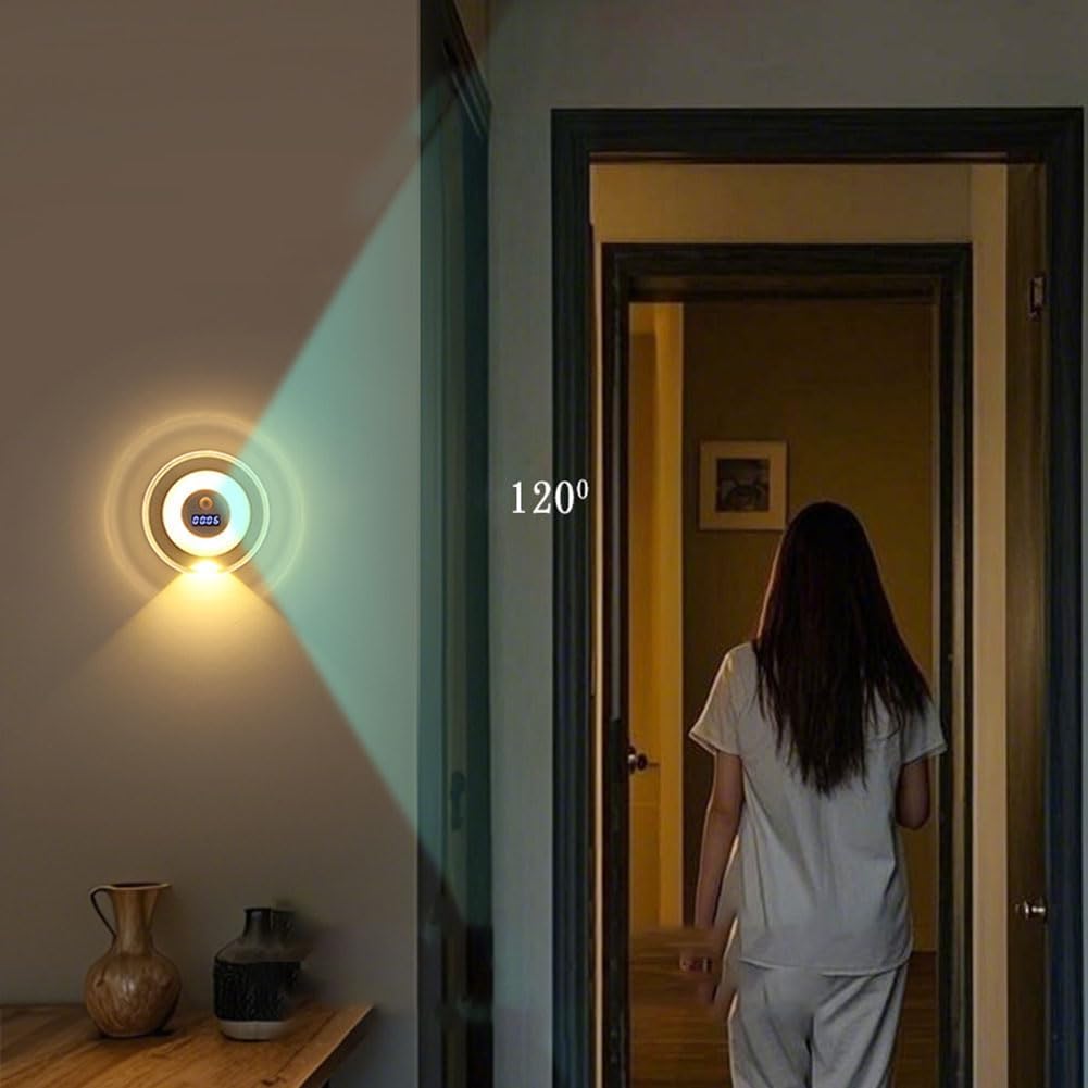 مصباح حائط ذكي LED بمستشعر حركة وشاشة عرض وقت رقمية