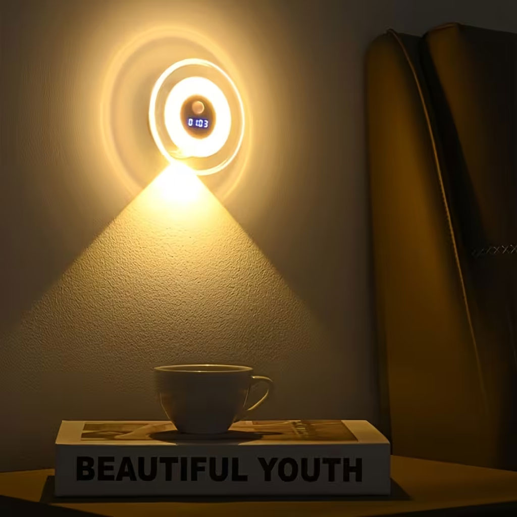 مصباح حائط ذكي LED بمستشعر حركة وشاشة عرض وقت رقمية