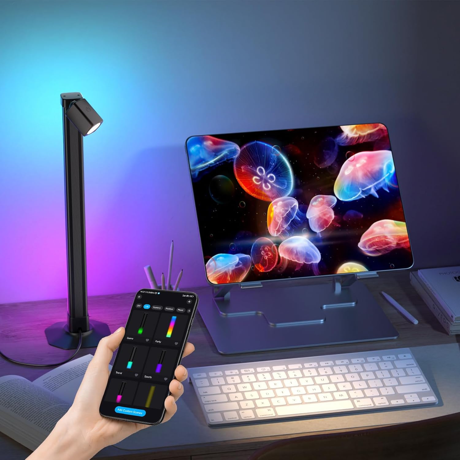 مصباح أرضية LED ذكي زاوية RGB مع جهاز تحكم عن بعد، قطعة واحدة