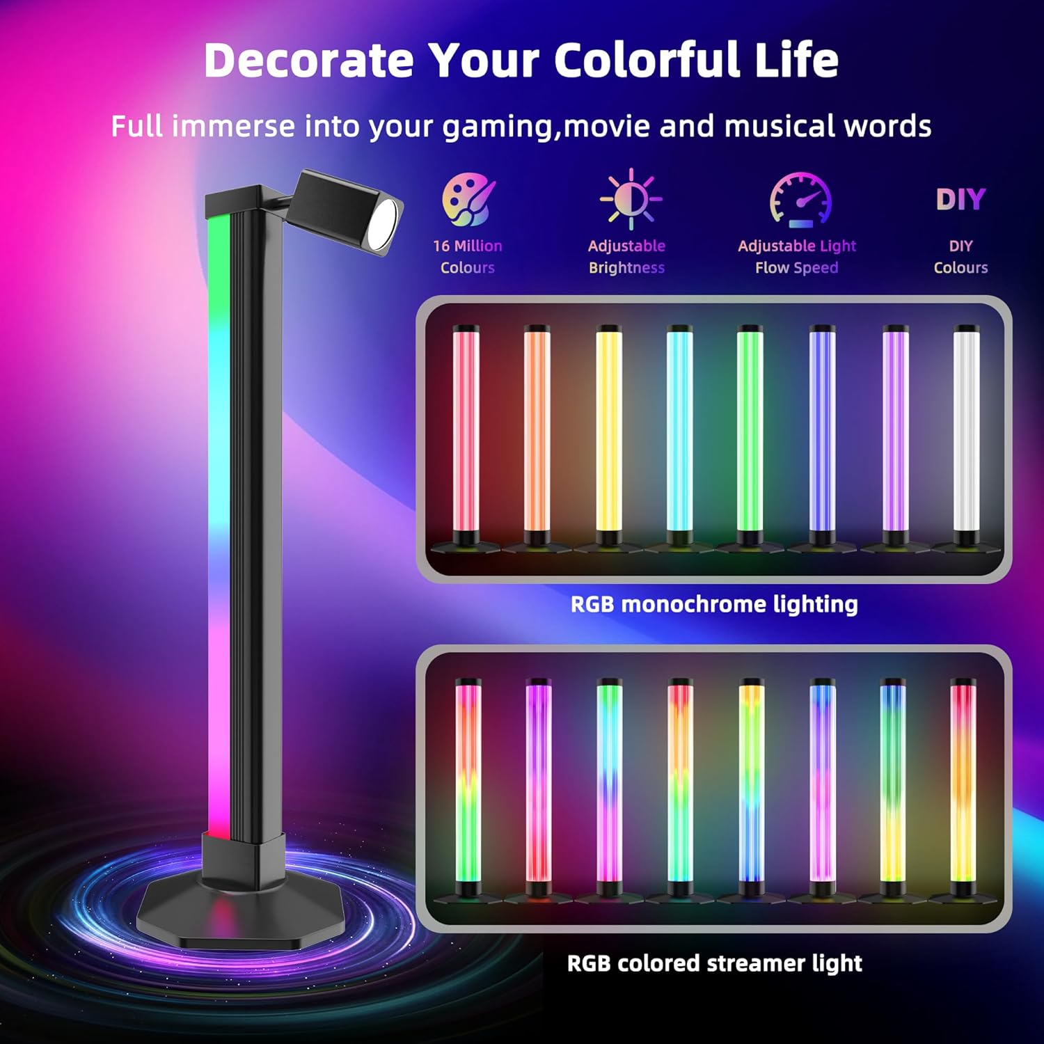 مصباح أرضية LED ذكي زاوية RGB مع جهاز تحكم عن بعد، قطعة واحدة
