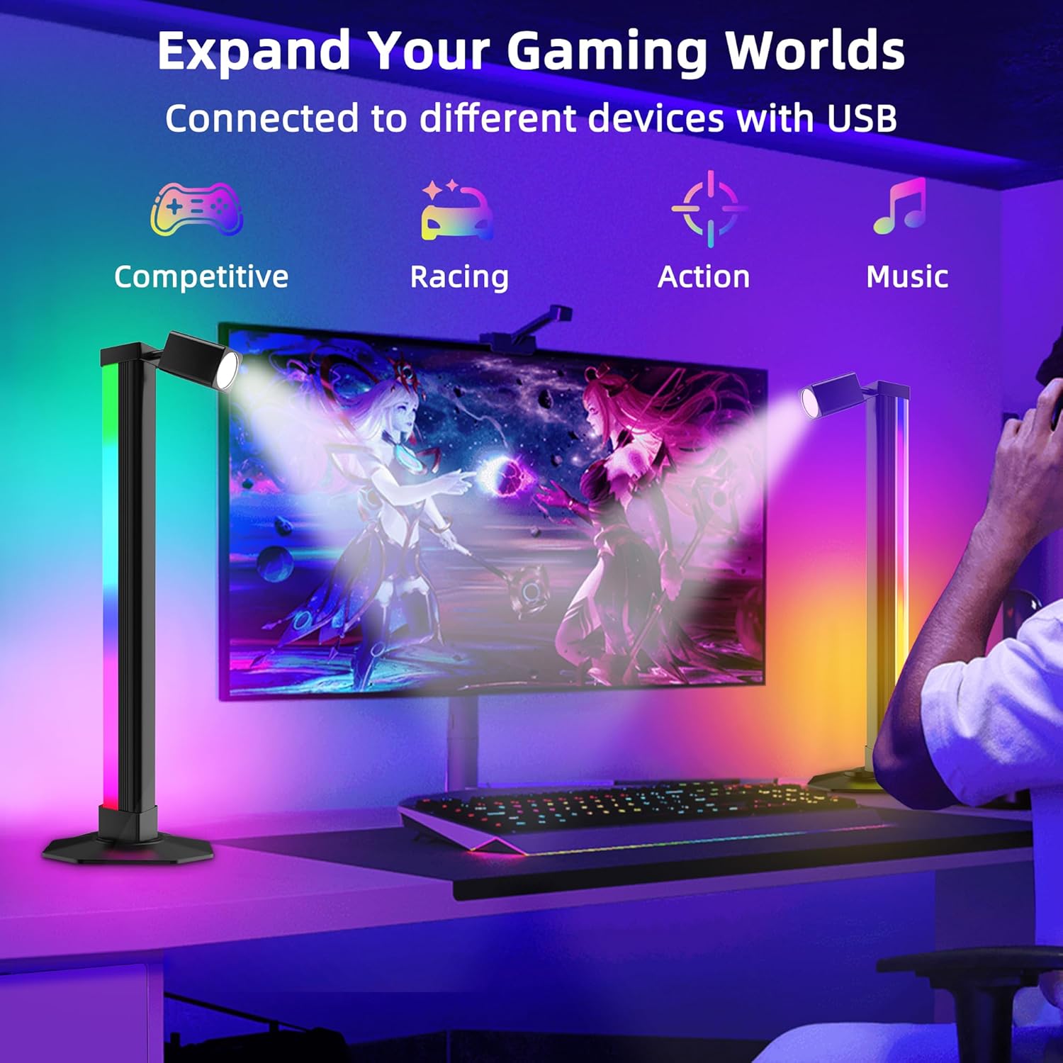 مصباح أرضية LED ذكي زاوية RGB مع جهاز تحكم عن بعد، قطعة واحدة