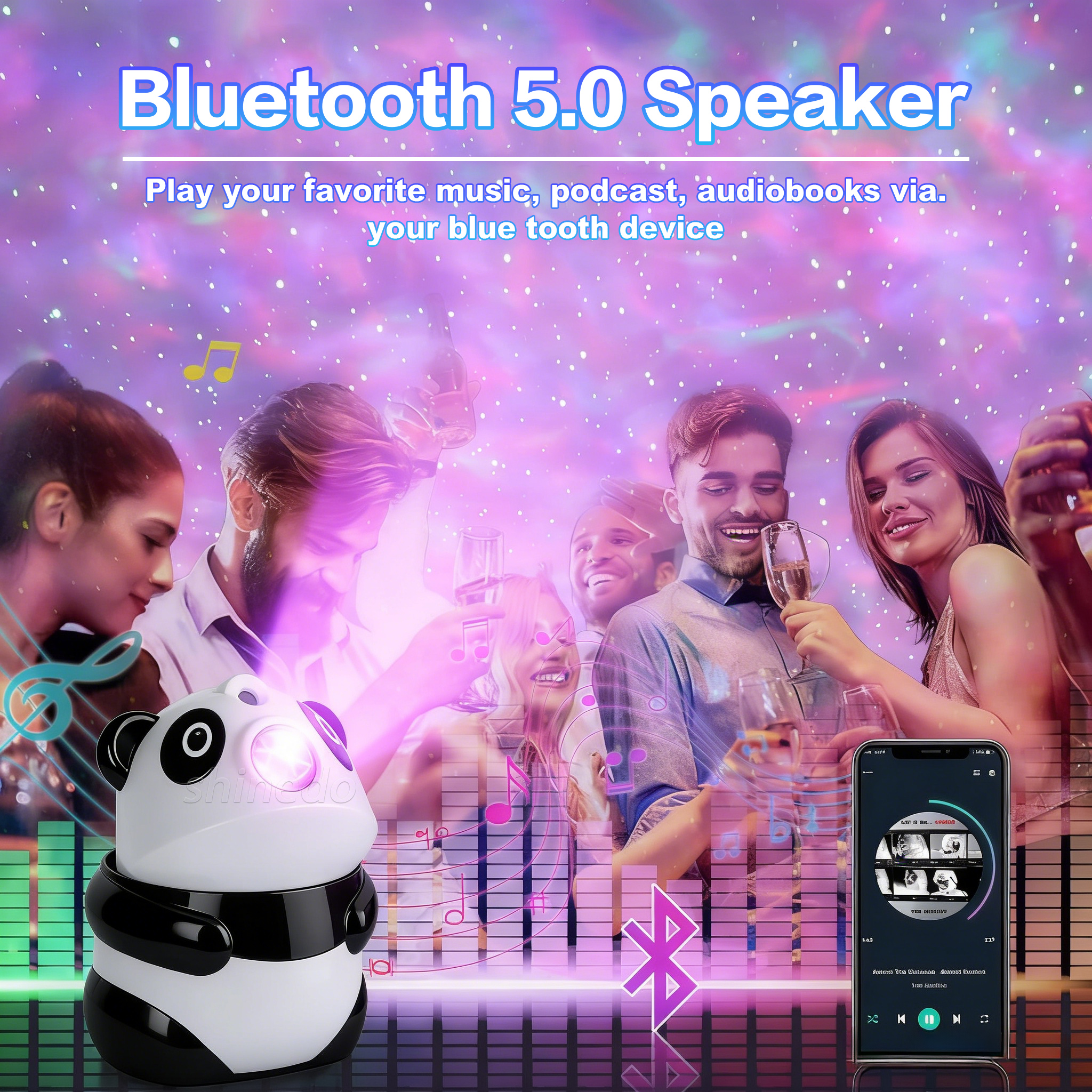 Smart Panda Galaxy Projector and Night Light with Bluetooth, 15 Light Effects