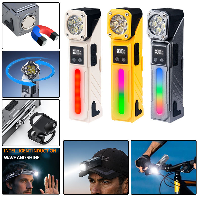 مصباح عمل LED متعدد الوظائف T130 مع إضاءة RGB وشاشة LCD