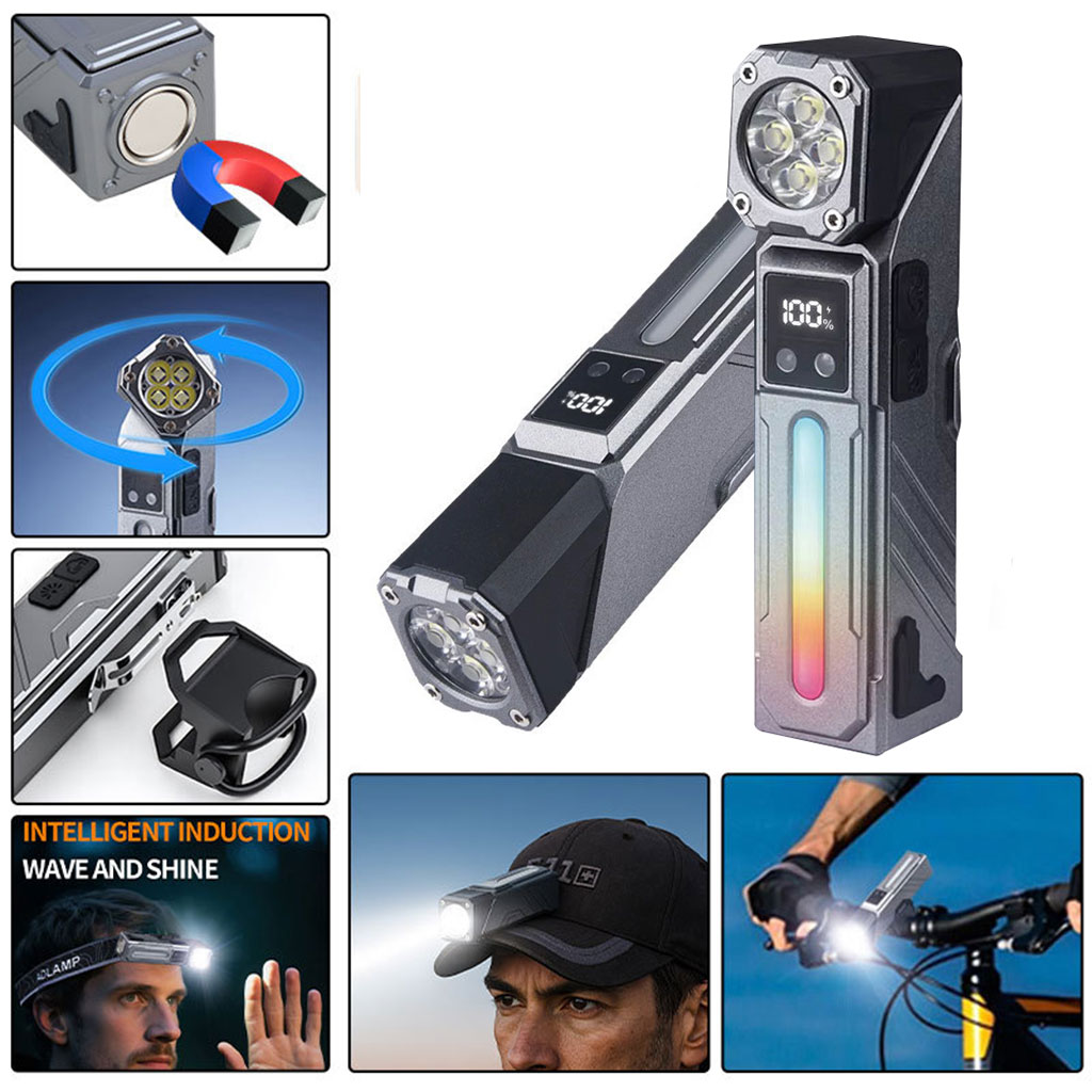 مصباح عمل LED متعدد الوظائف T130 مع إضاءة RGB وشاشة LCD