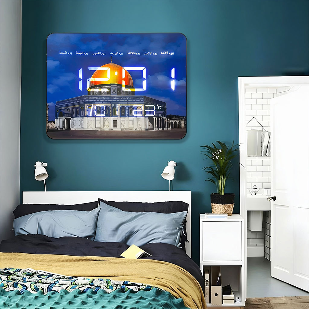 Large digital LED wall clock with calendar and temperature display