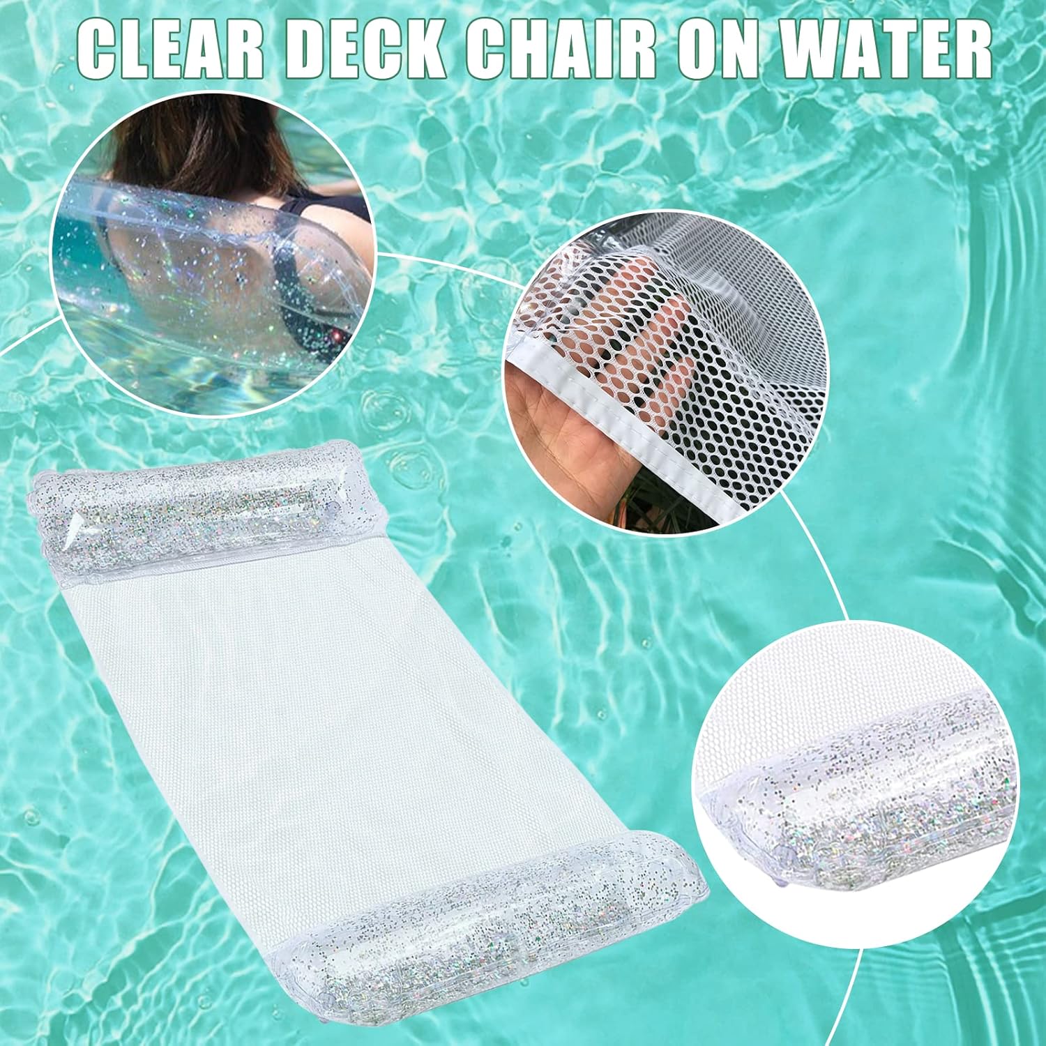 Hamac de piscine flottant 4 en 1 design pailleté